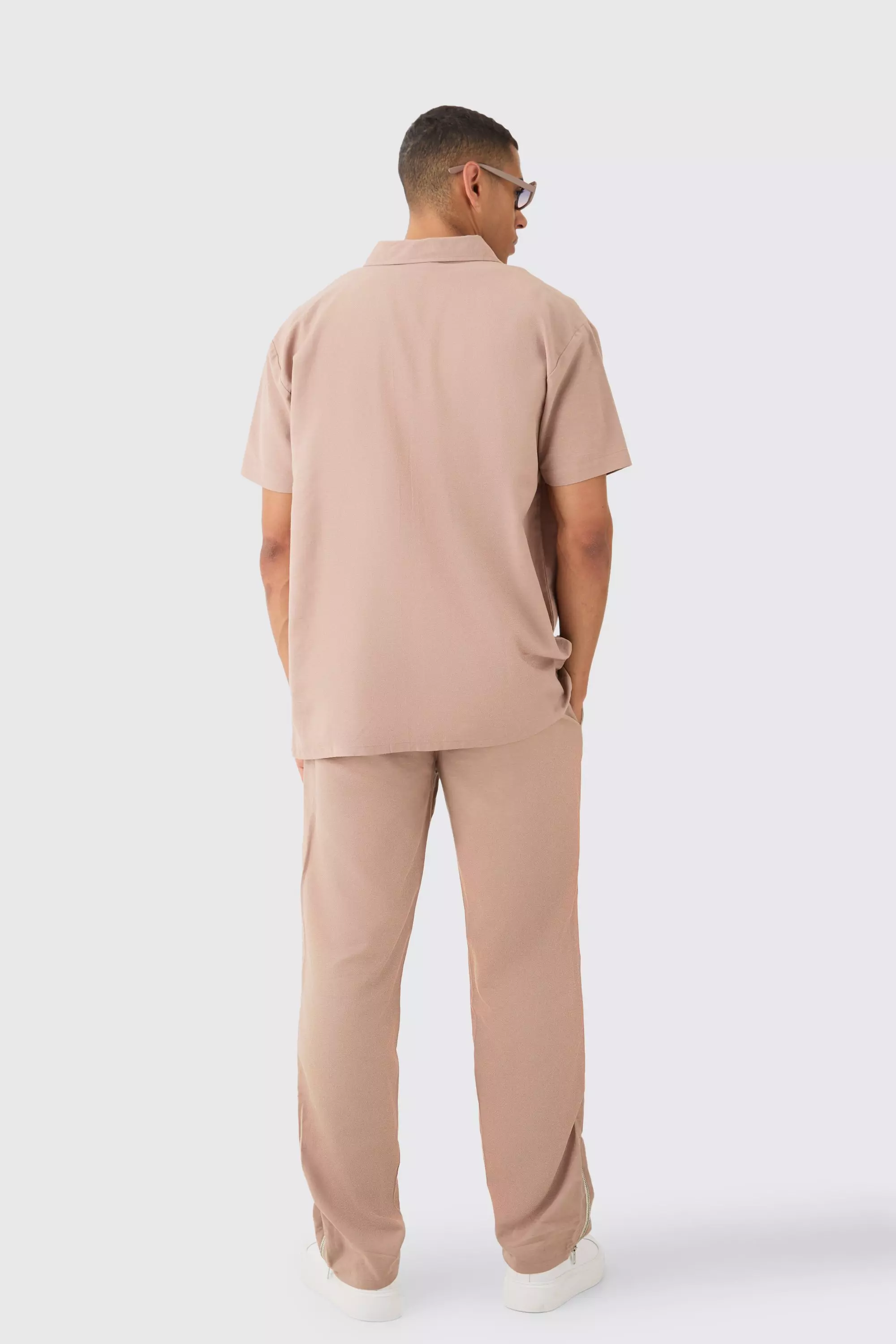 Camicia Oversize In Lino Con Falsatura, Taupe immagine alternativa