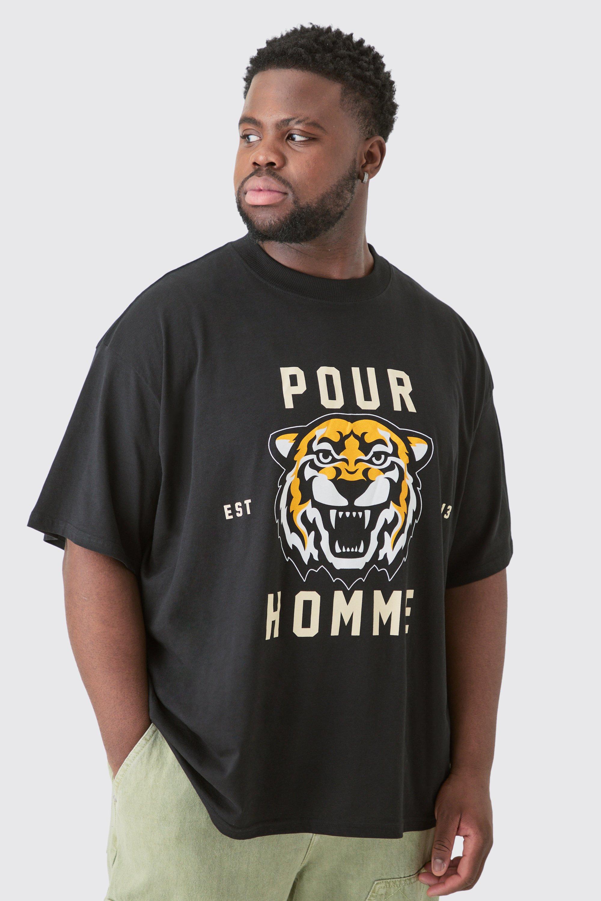 Plus Pour Homme Tiger Graphic Oversized T-shirt | boohooMAN USA