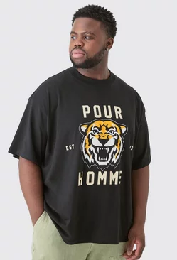 Black Plus Pour Homme Tiger Graphic Oversized T-shirt