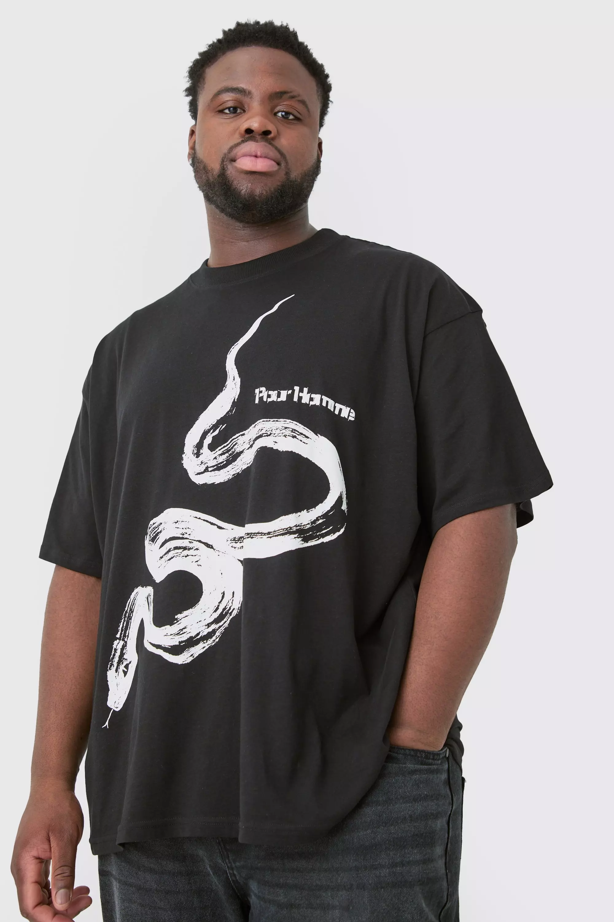 Plus Pour Homme Snake Graphic Oversized T-shirt Black