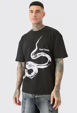 Black Tall Pour Homme Snake Graphic Oversized T-shirt