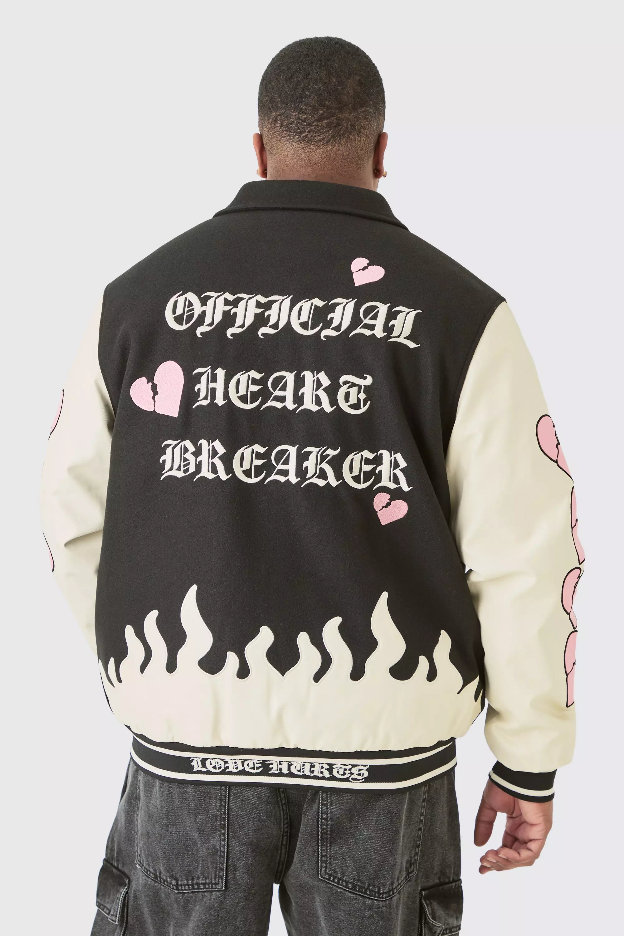 Plus Heart Breaker Badge PU Sleeve Bomber Black