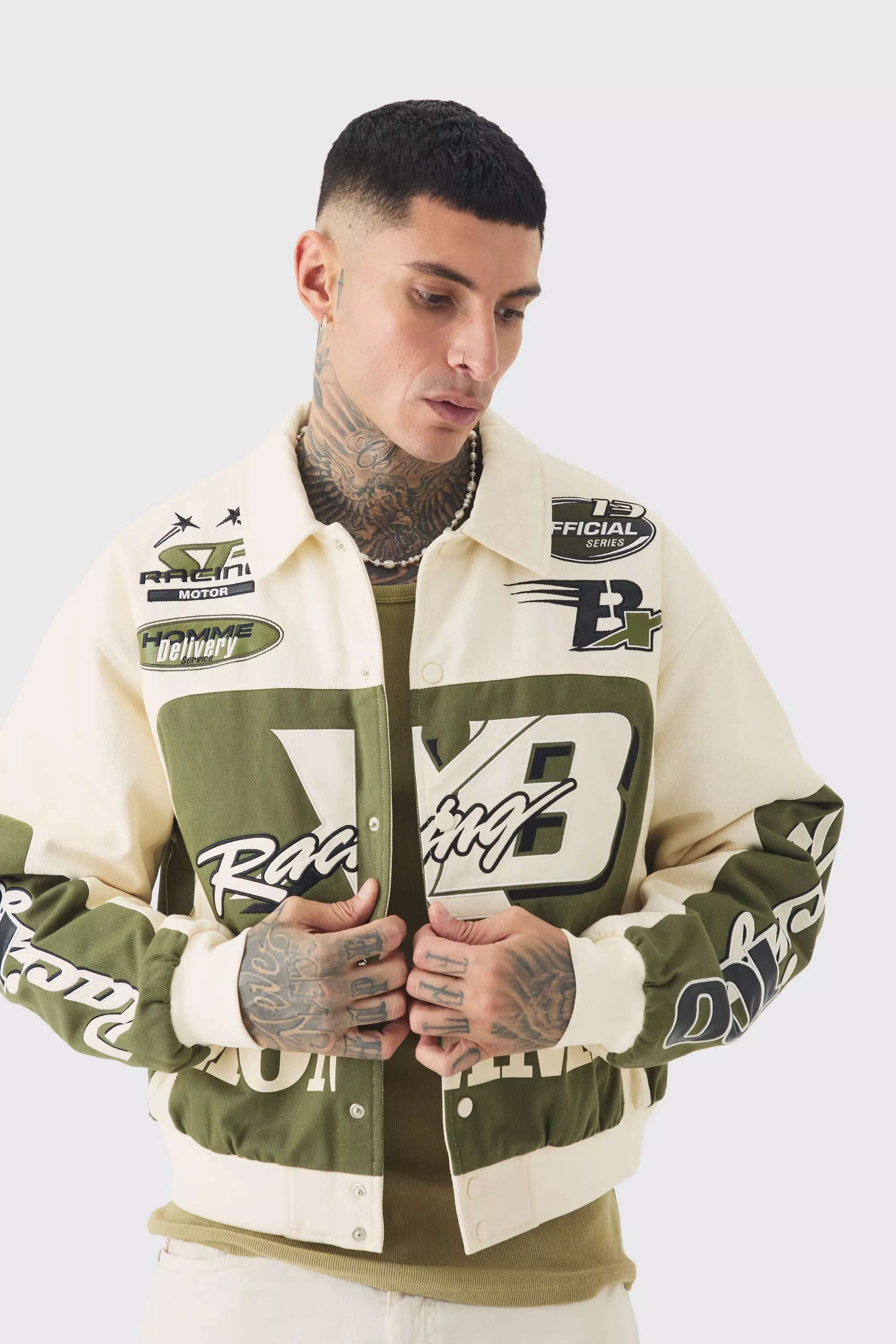 Tall Boxy Twill Homme Moto Bomber Sage