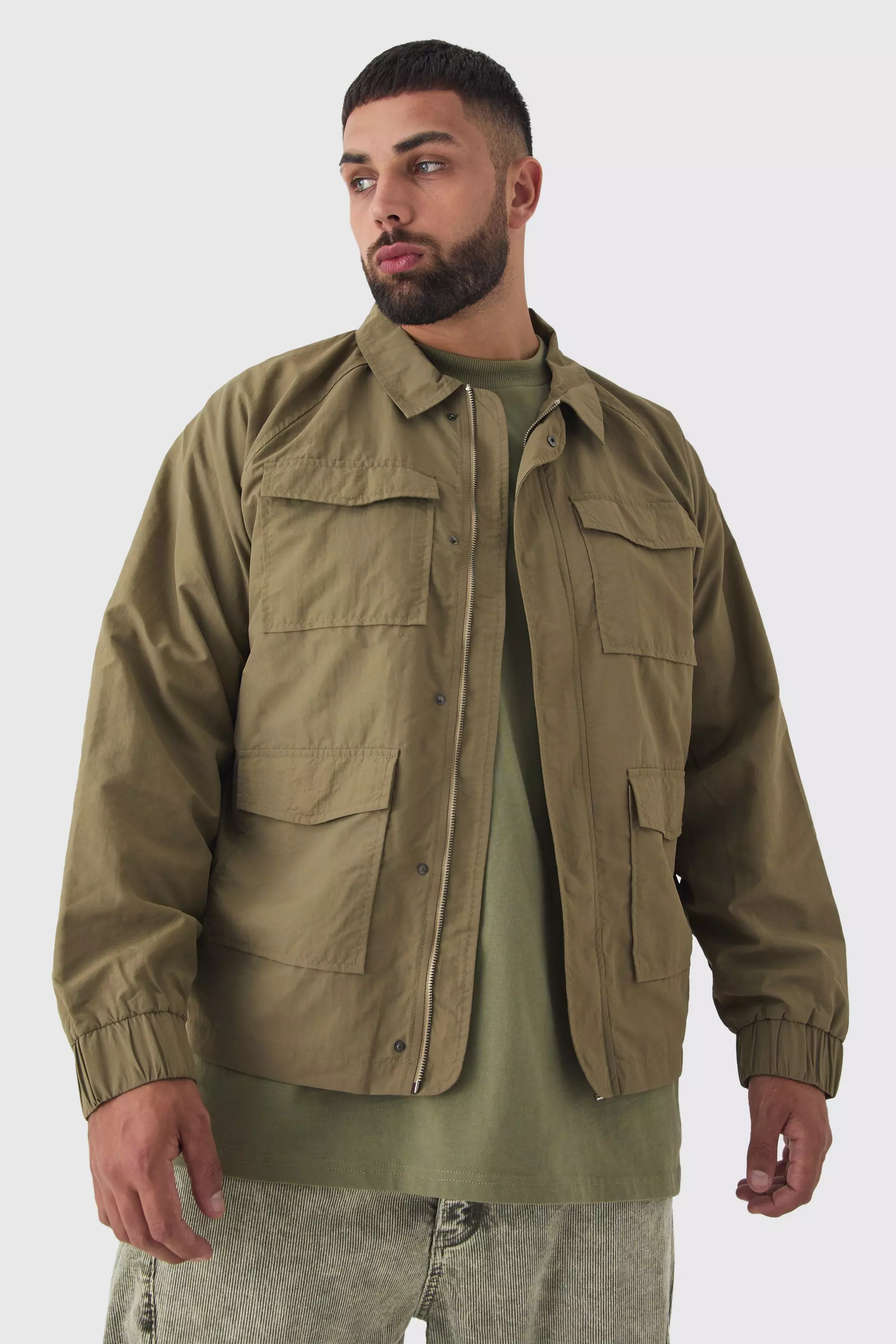 Plus Zip Up Lightweight Field Jacket Khaki