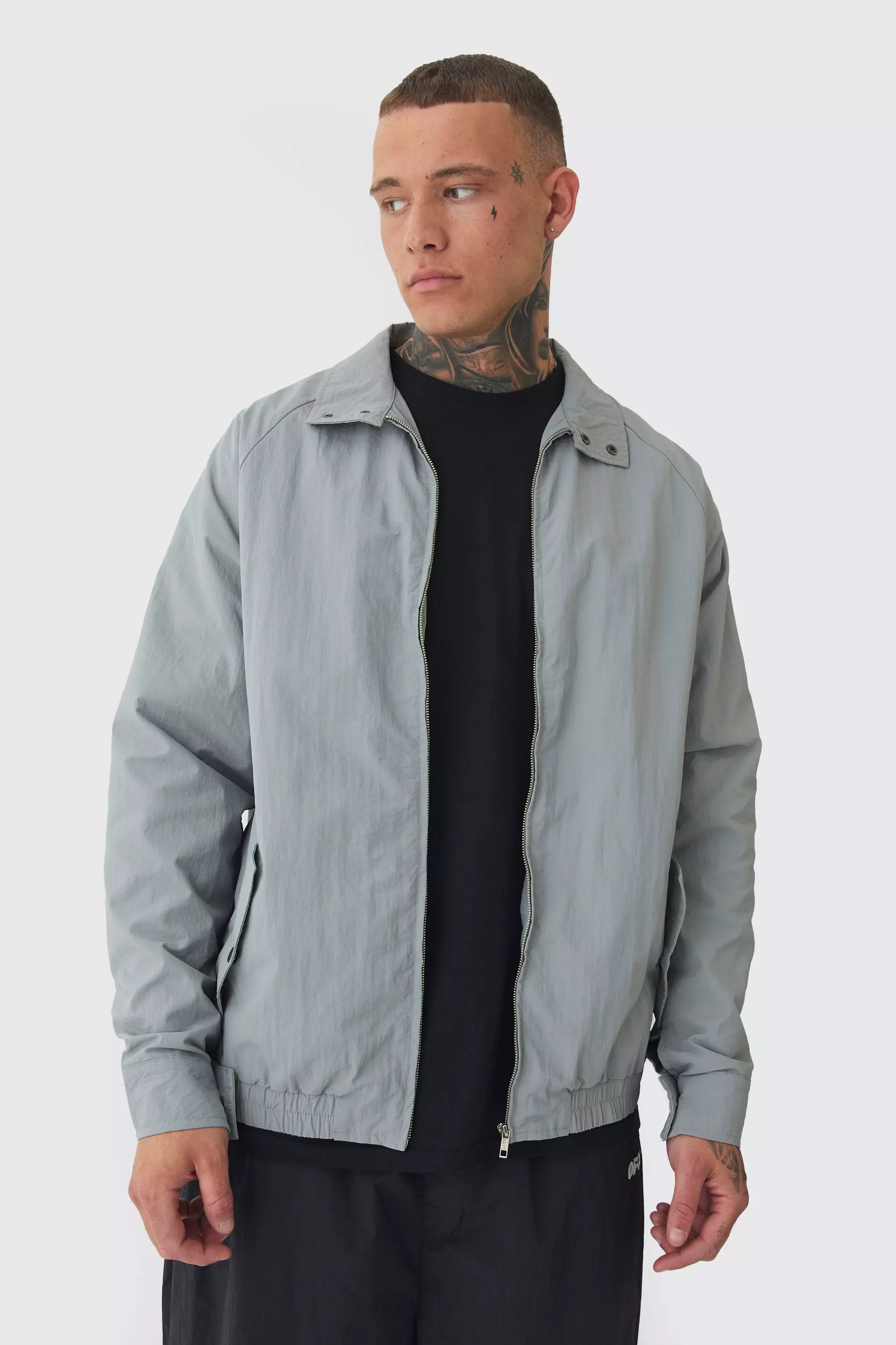 Tall Zip Up Lightweight Funnel Neck Jacket Grey