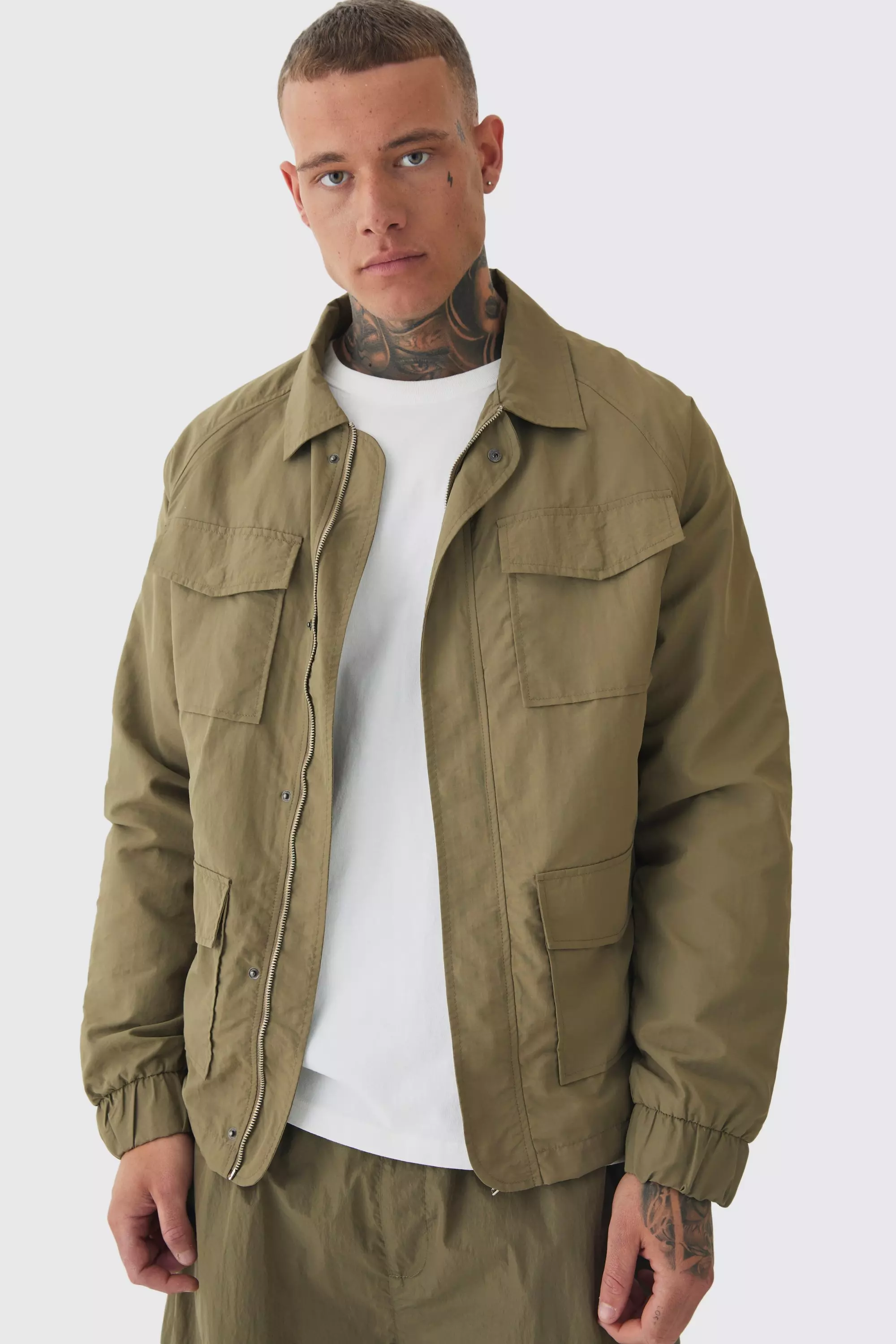 Tall Zip Up Lightweight Field Jacket Khaki