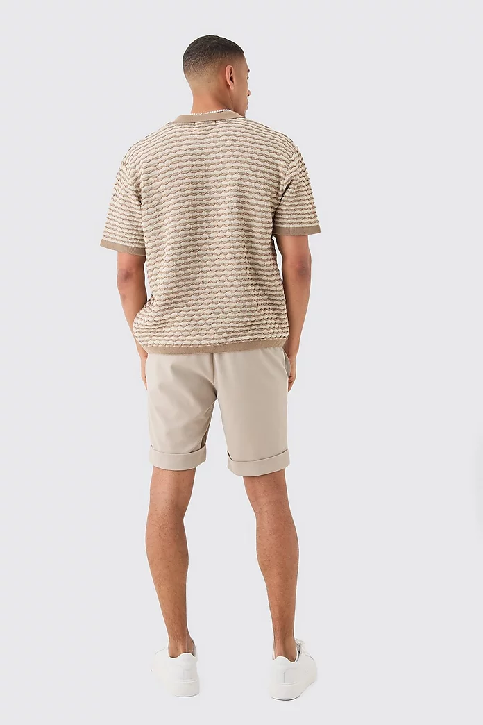 Oversized Boxy Stripe Textured Knit Polo | boohooMAN USA Oversized Boxy Stripe Textured Knit Polo | boohooMAN USA