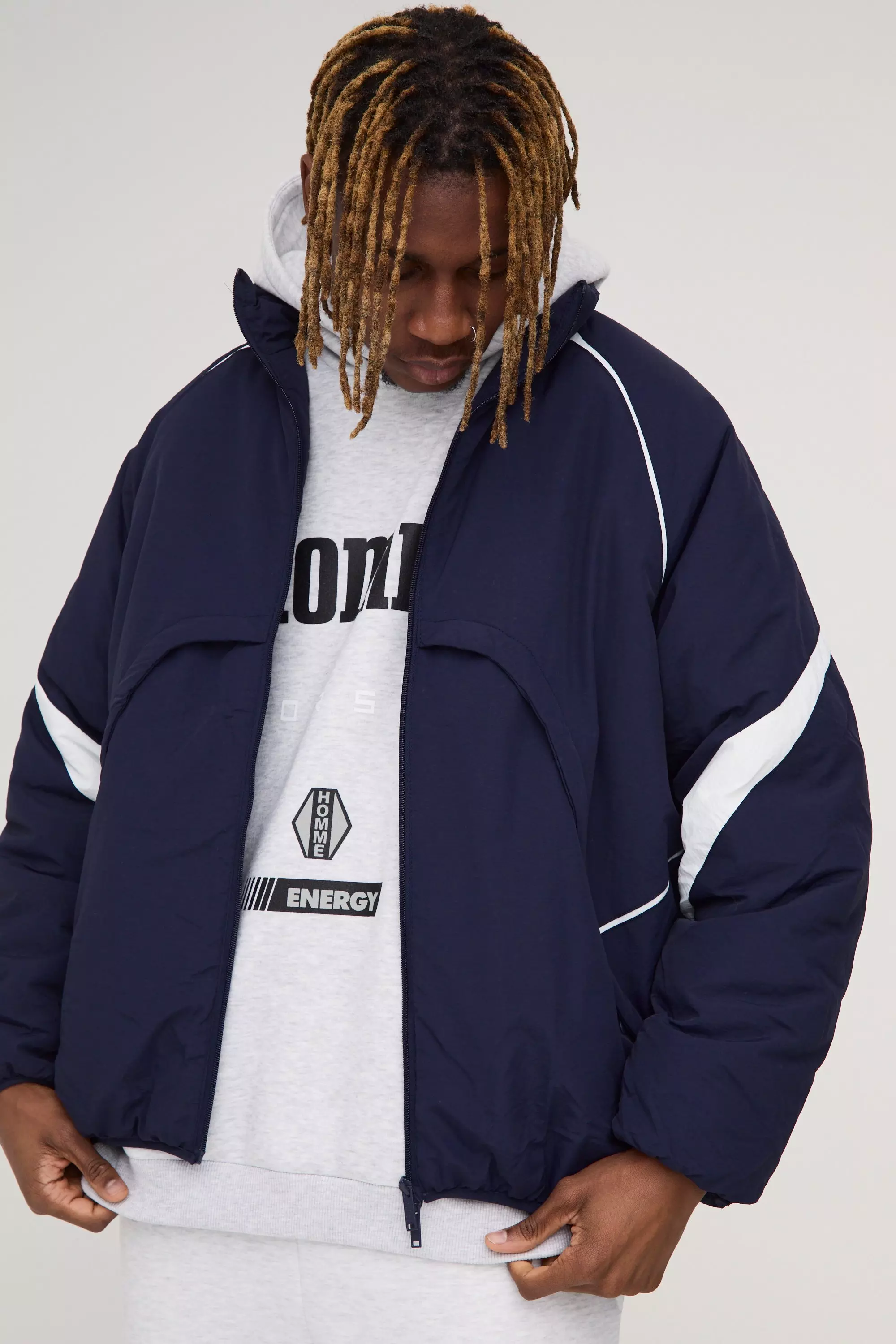 Tall dunkelblaue Parka-Jacke mit Trichterkragen, Navy alternatives Bild