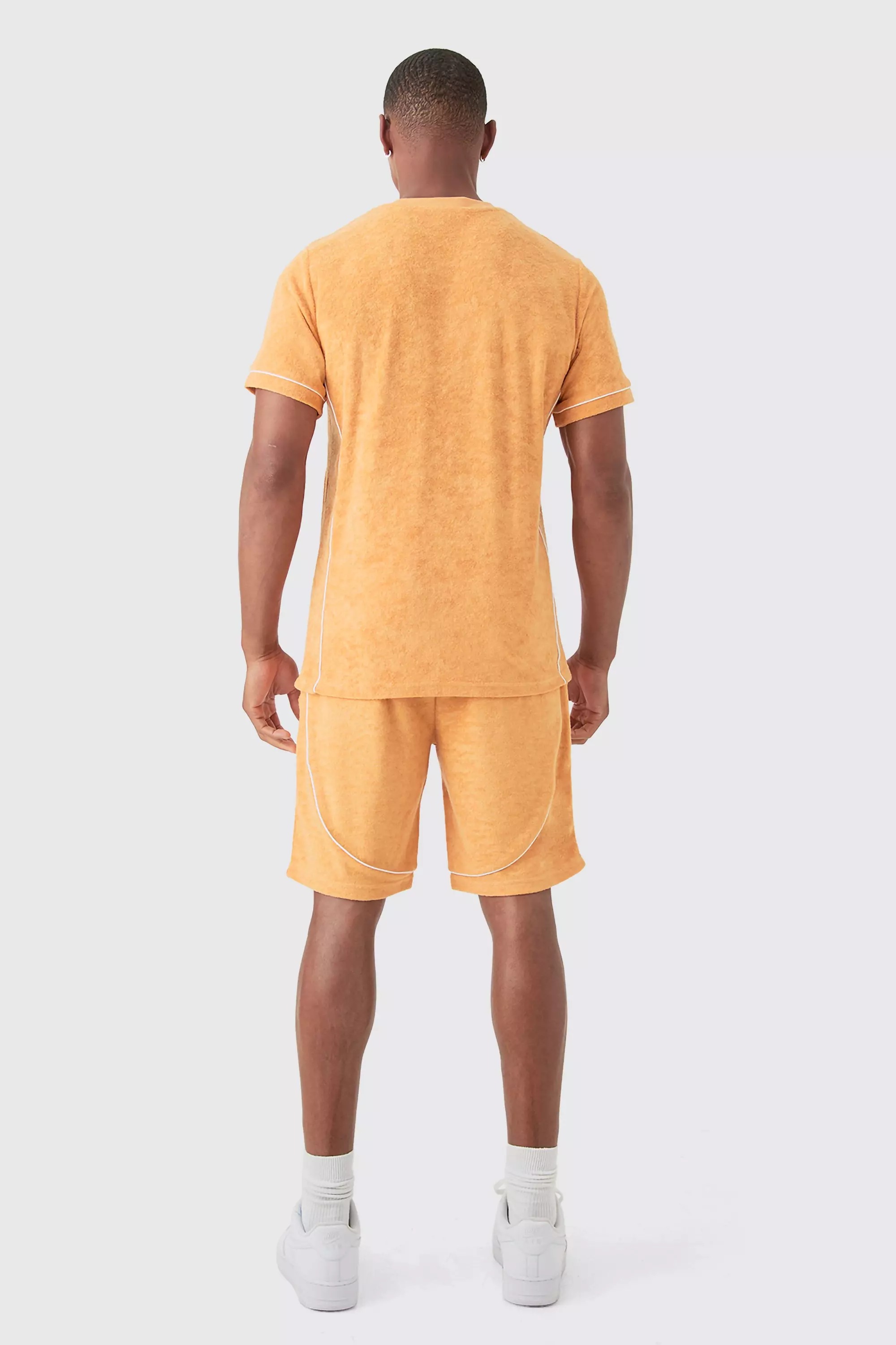 Orange Slim Fit Towelling Piping T-shirt & Short Set alternative image