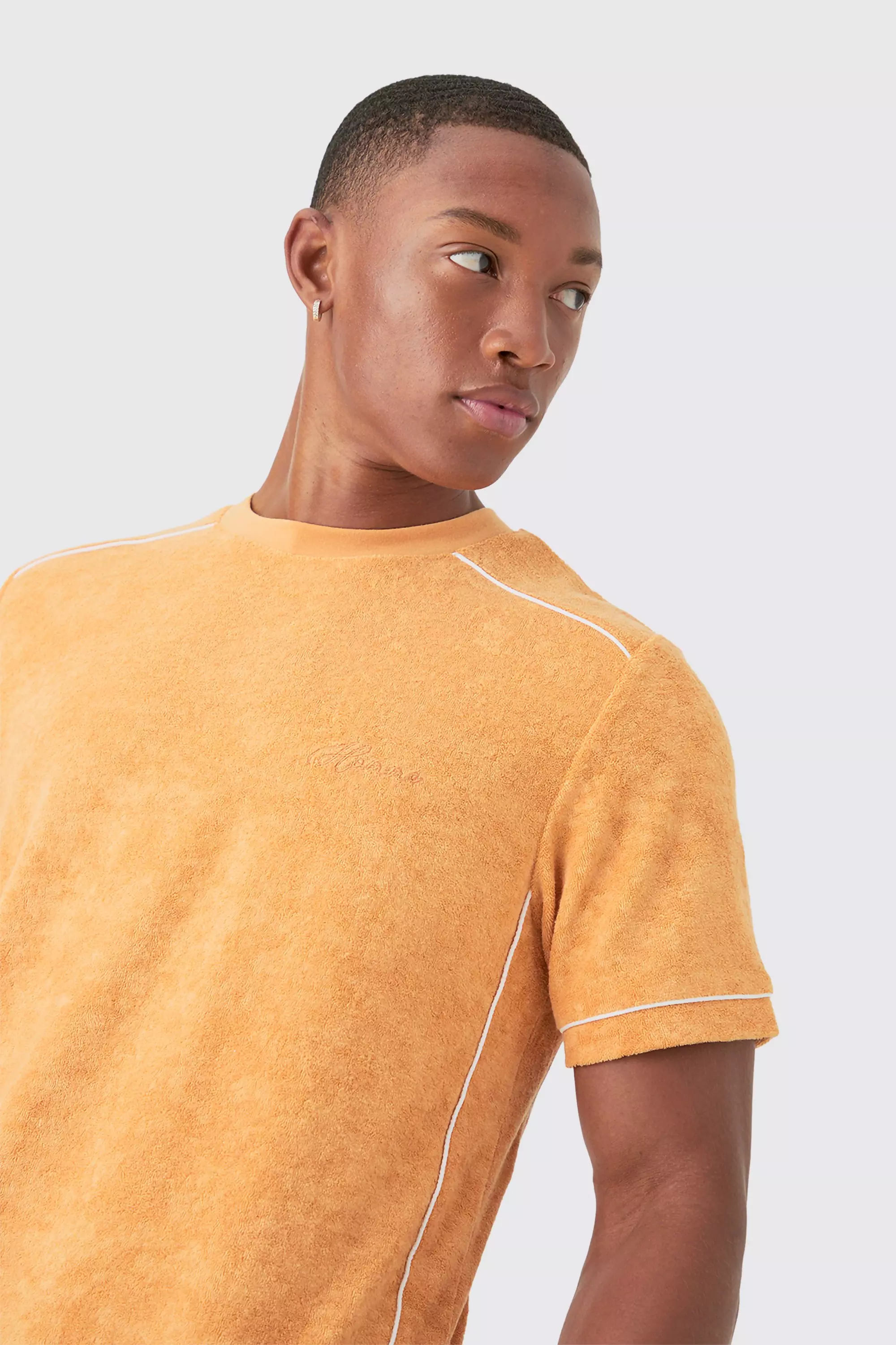 Orange Slim Fit Towelling Piping T-shirt & Short Set alternative image