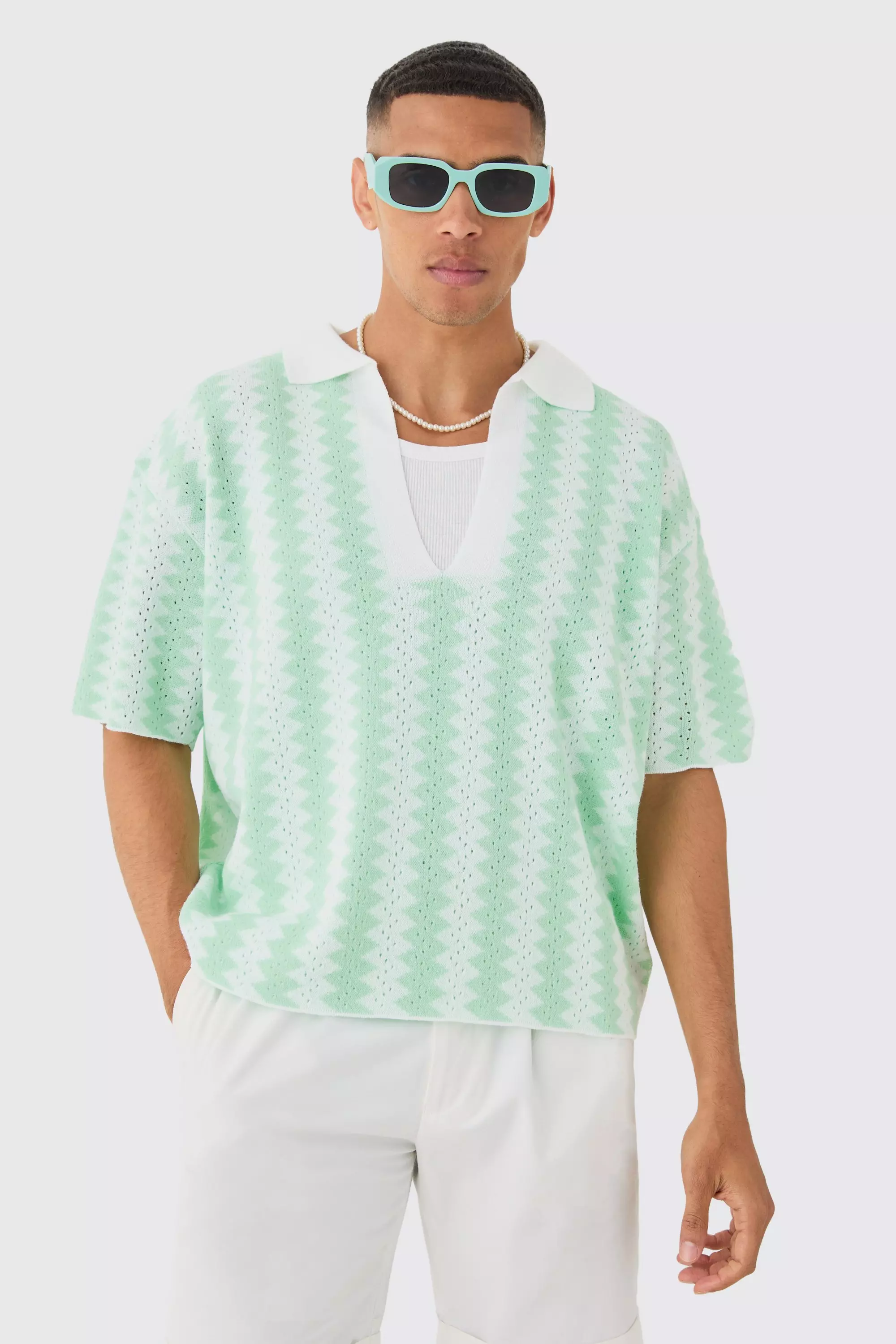 Polo oversize rayé à coutures apparentes, White autre image