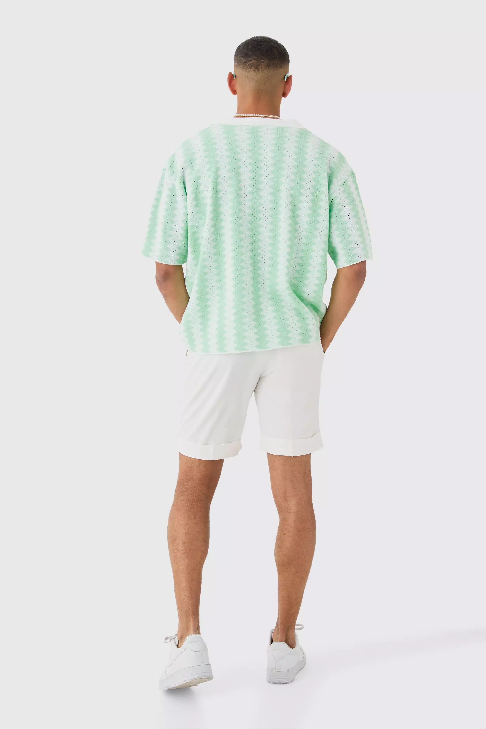 Polo oversize rayé à coutures apparentes, White autre image