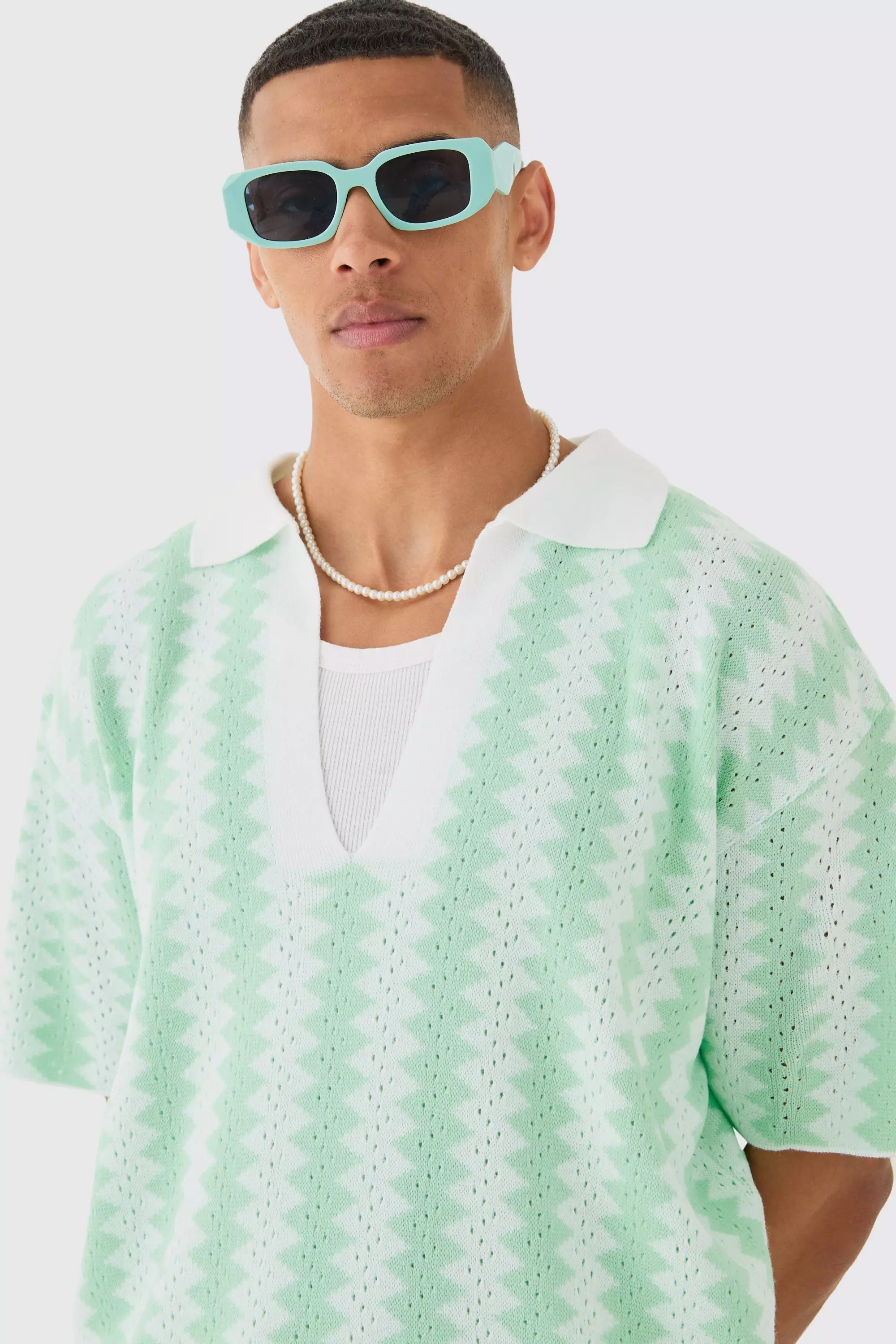 Polo oversize rayé à coutures apparentes, White autre image