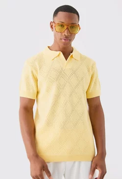 Regular Fit Revere Open Stitch Polo In Yellow Yellow