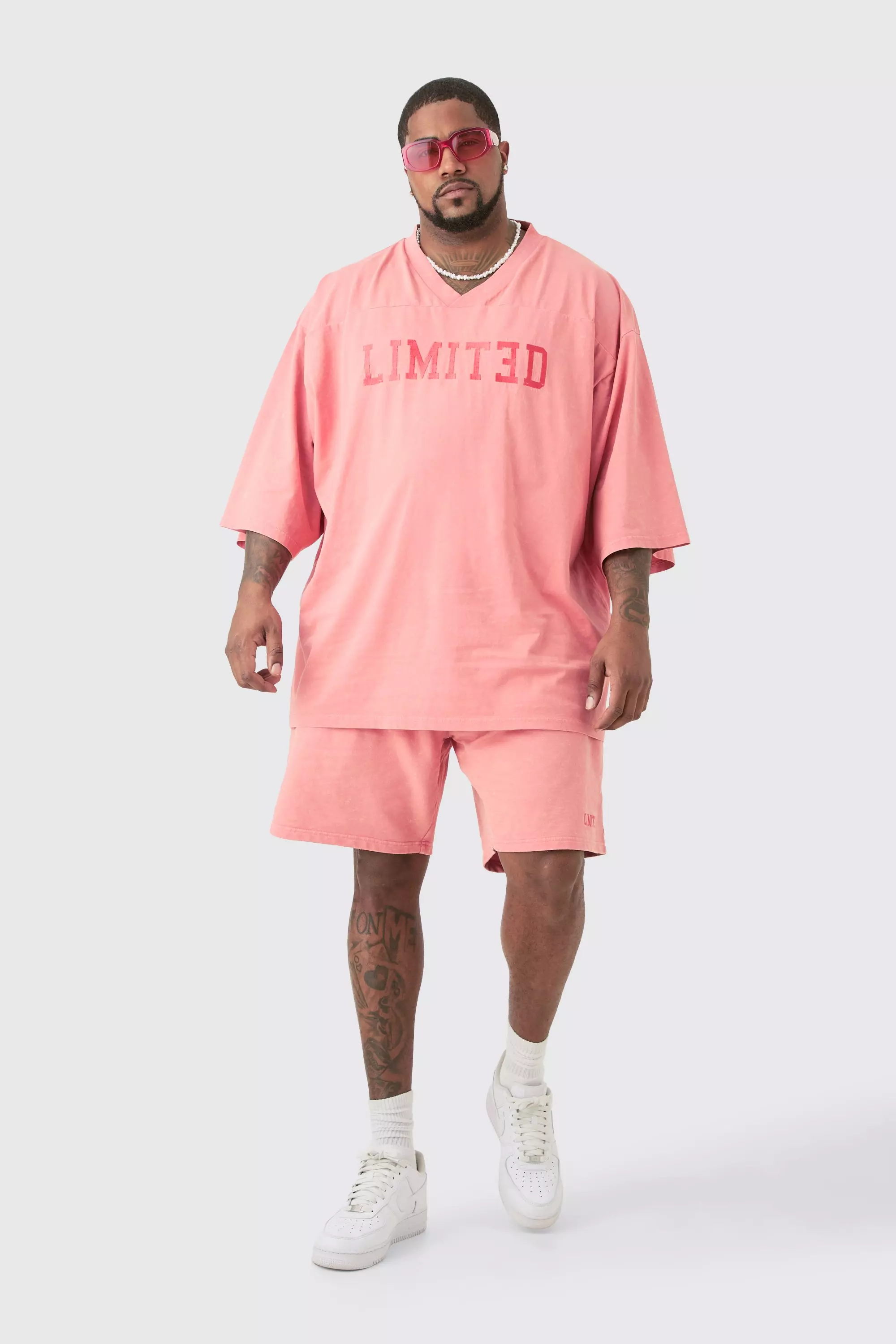 Plus Embroidered Limited Football T-shirt & Short Set Pink