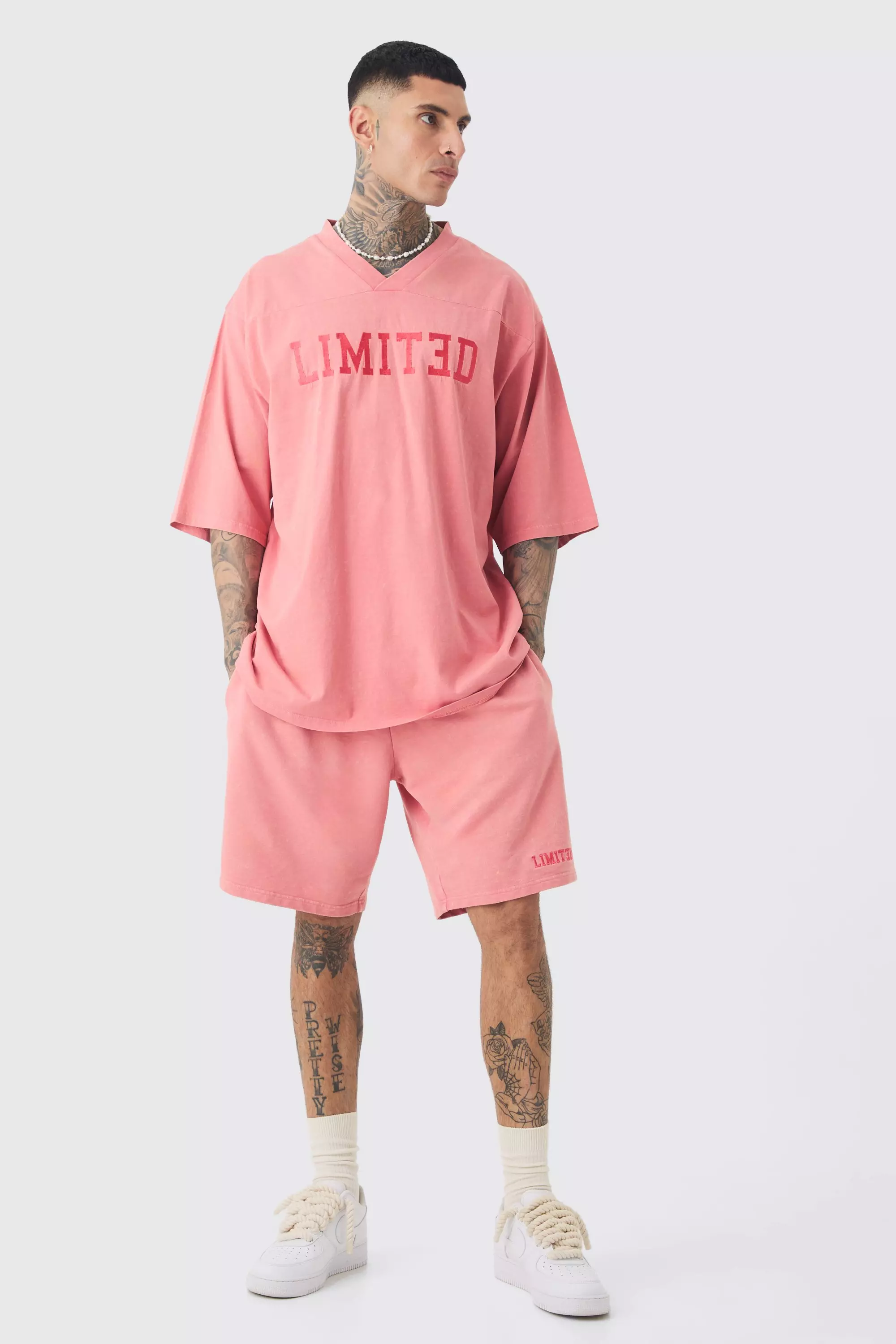 Pink Tall Embroidery Limited Football T-shirt & Short Set