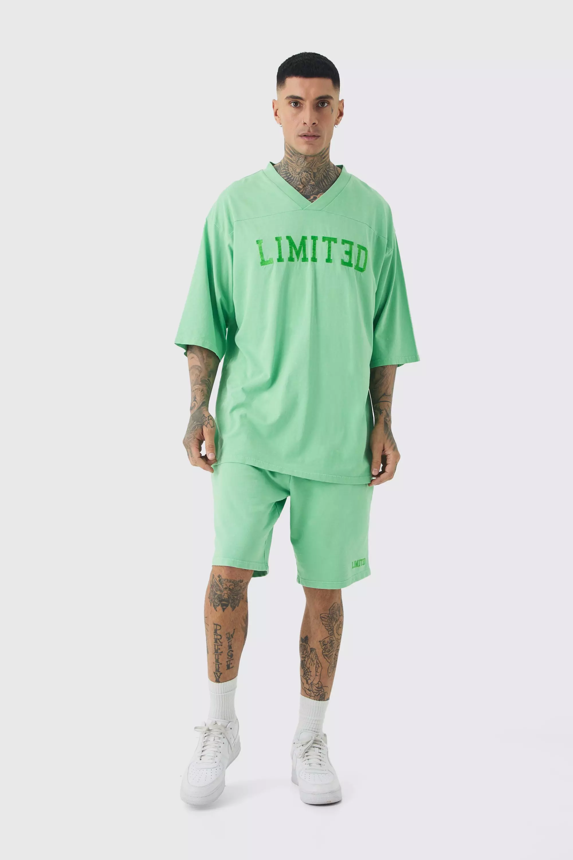 Tall Embroidery Limited Football T-shirt & Short Set Green