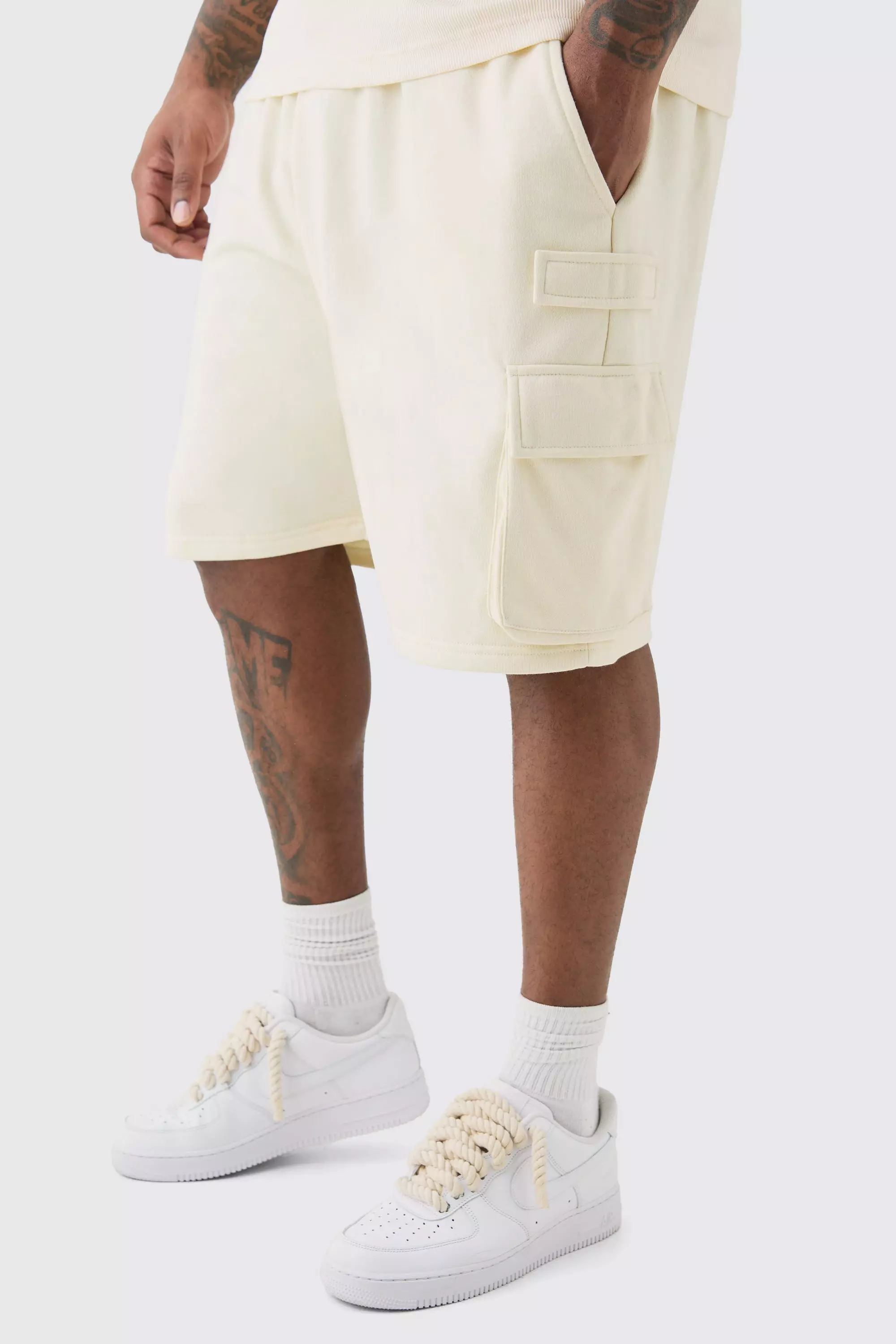 Plus Jersey Relaxed Cargo Short In Ecru Ecru