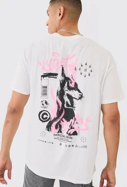 White Oversized Dog Graffiti Graphic T-shirt
