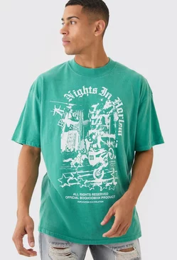 Green Oversized Washed Nights In Horlem T-shirt