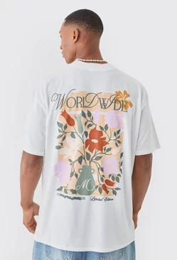 Oversized Floral Worldwide Print T-shirt White