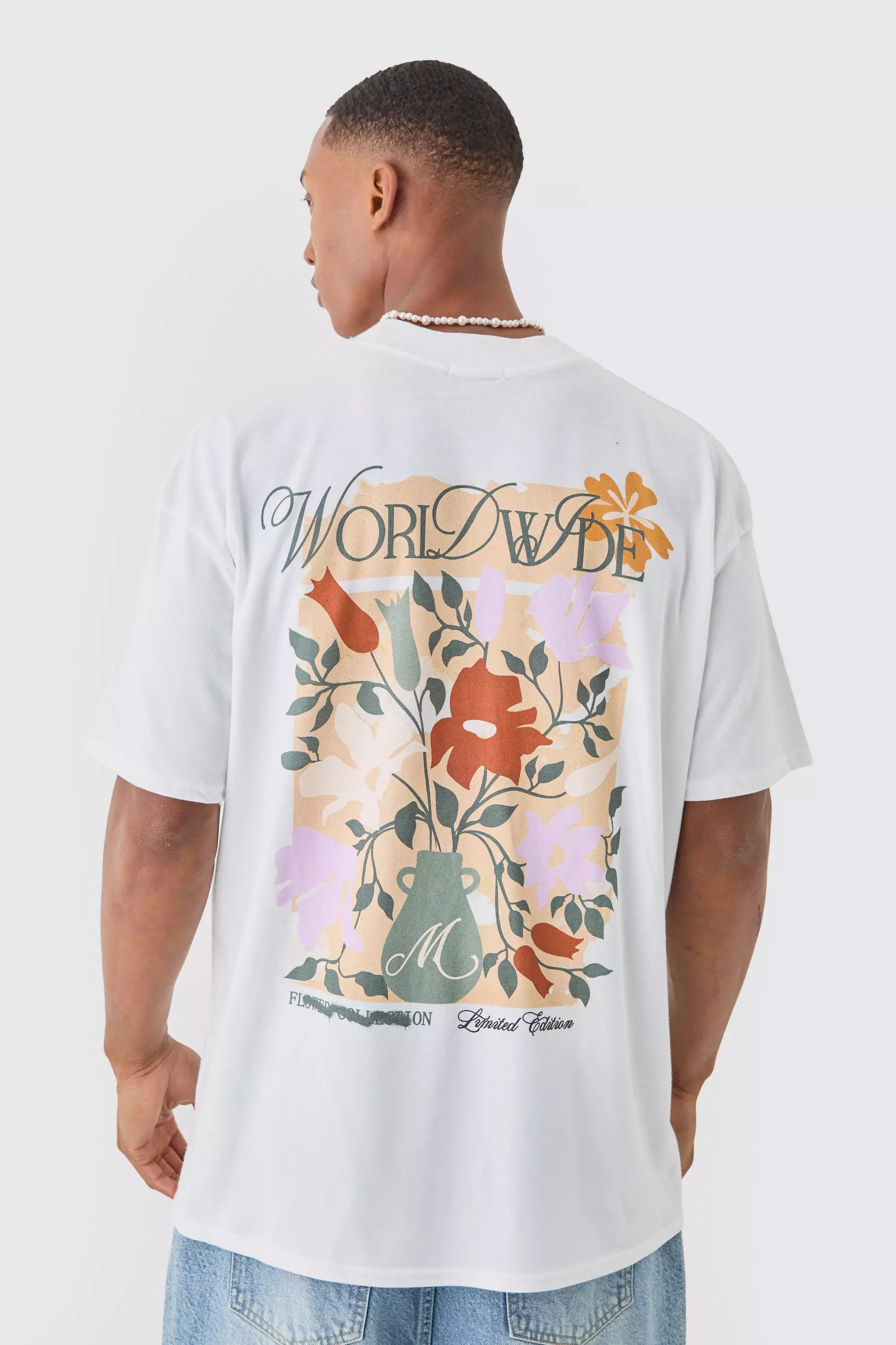 Oversized Floral Worldwide Print T-shirt White