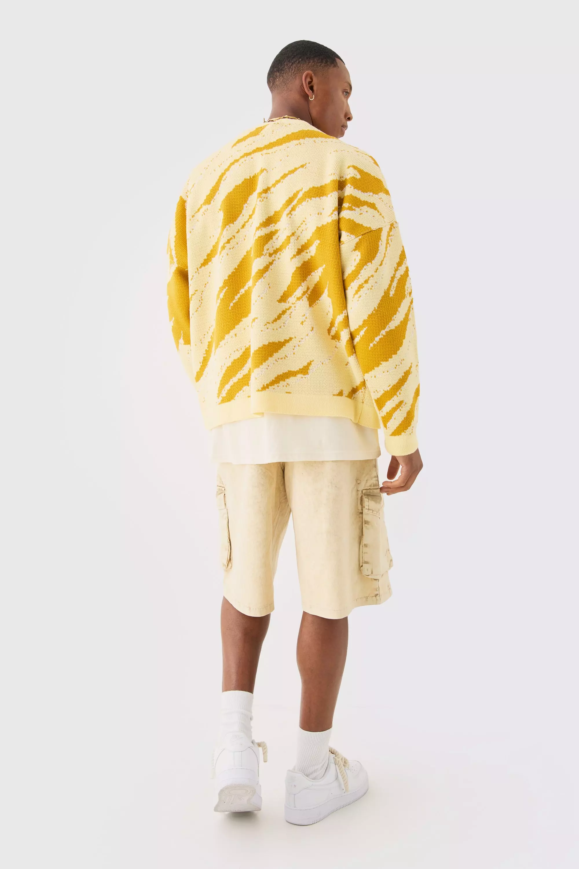 Short long cargo délavé à taille élastiquée, Ecru autre image