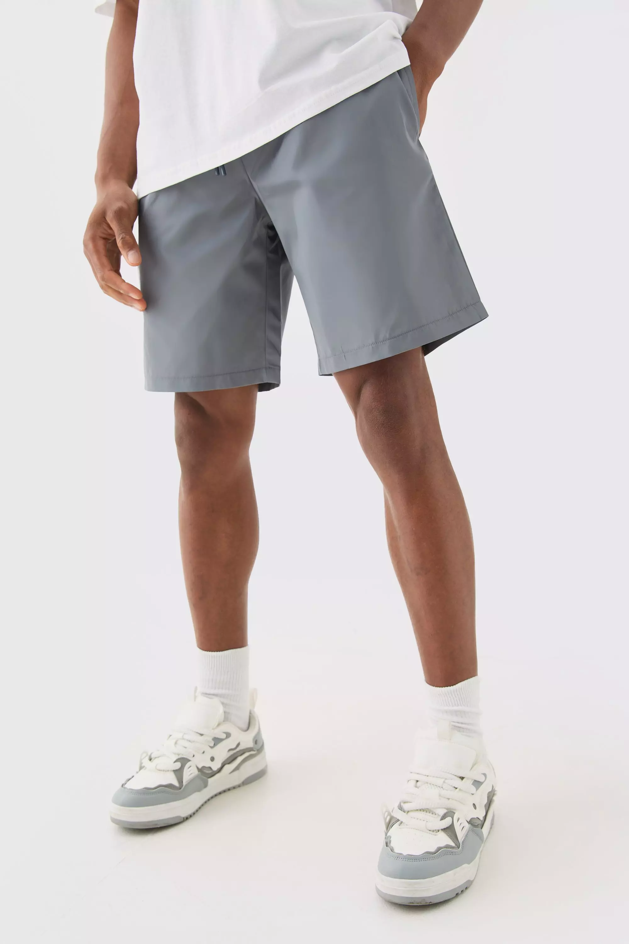 Elasticated Waist Comfort Nylon Shorts Grey