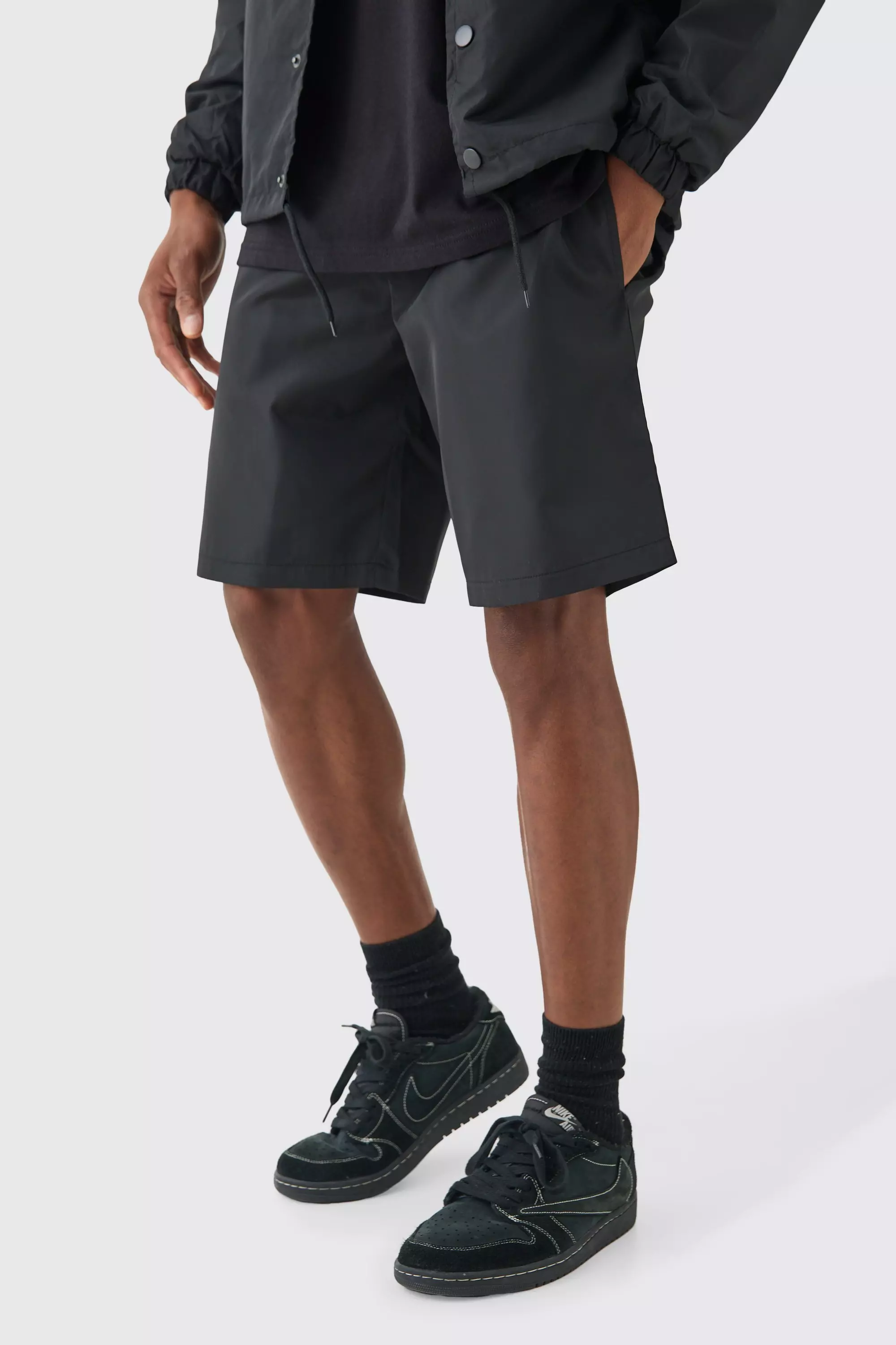 Elasticated Waist Comfort Nylon Shorts Black