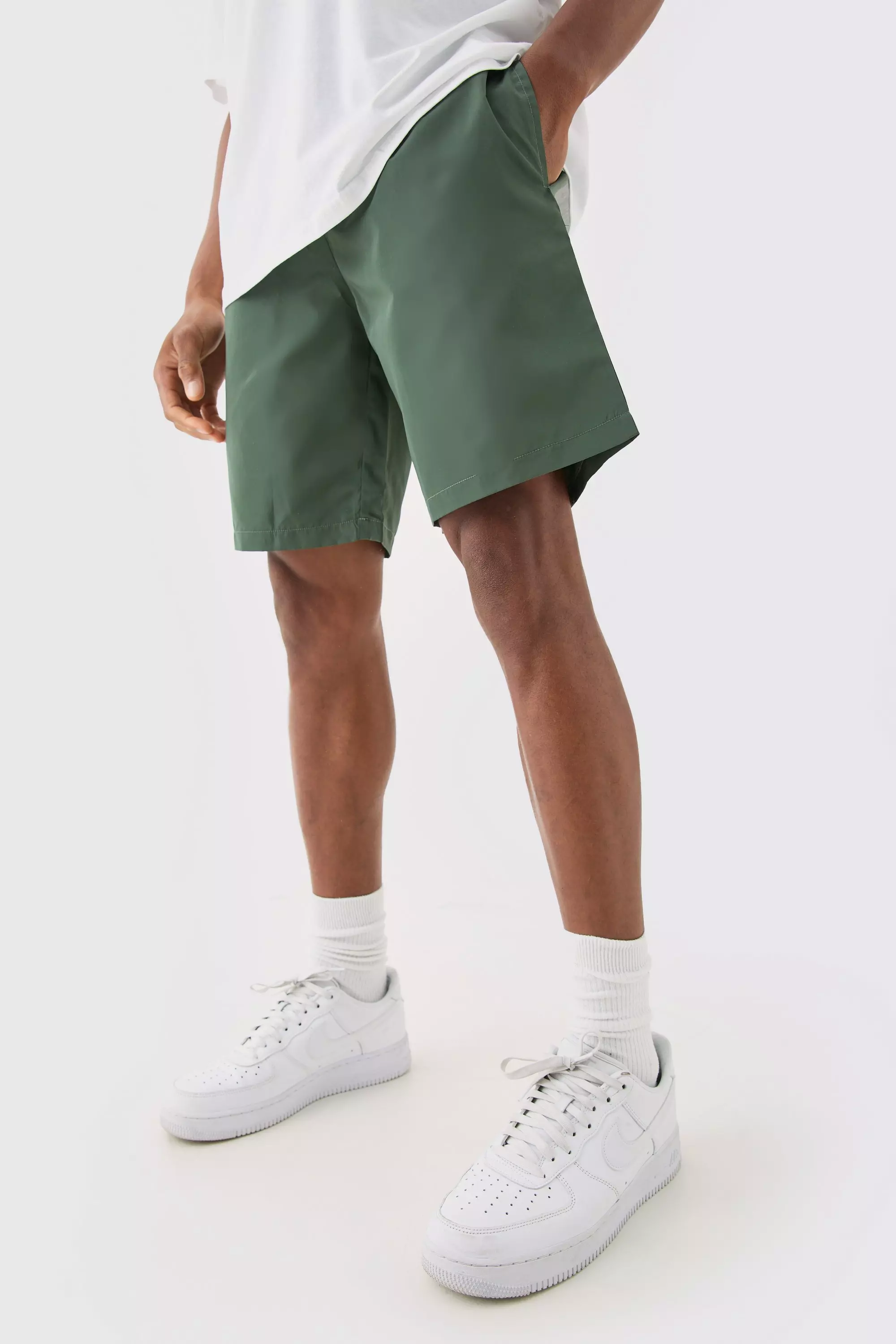 Olive Green Elasticated Waist Comfort Nylon Shorts