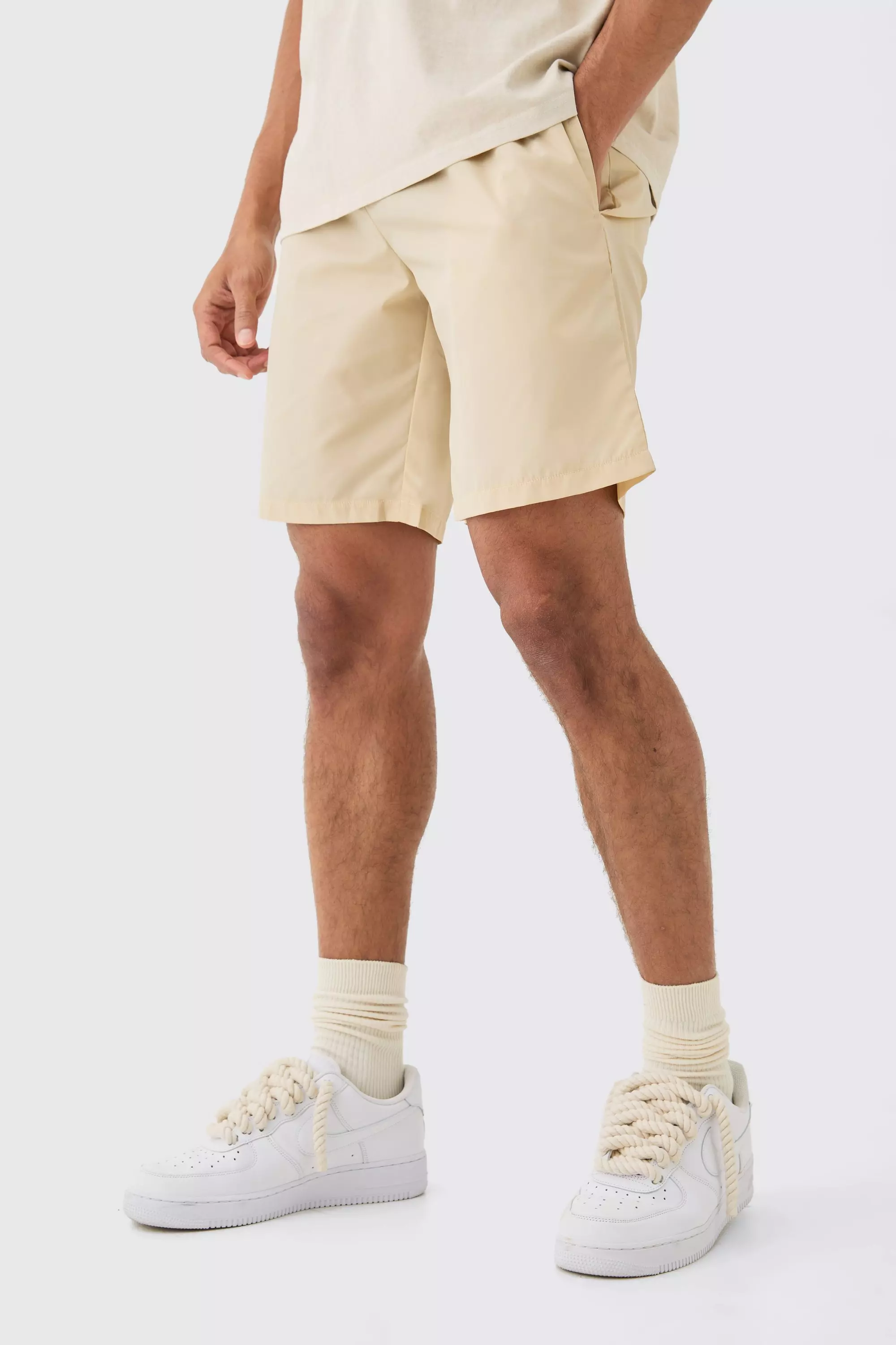 Elastic Waist Comfort Nylon Shorts Ecru