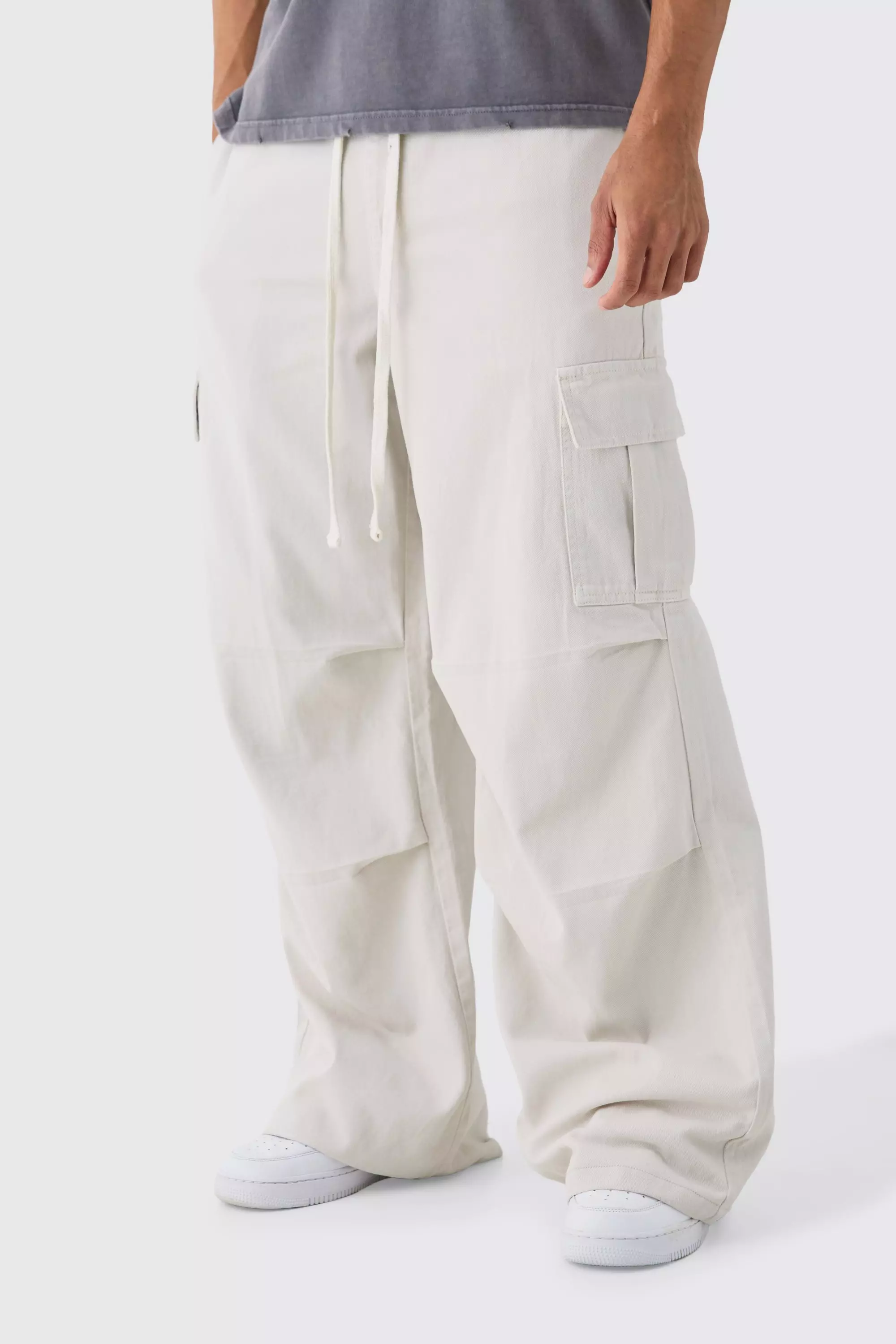 Extreme Baggy Fit Cargo Pants In Ecru Ecru