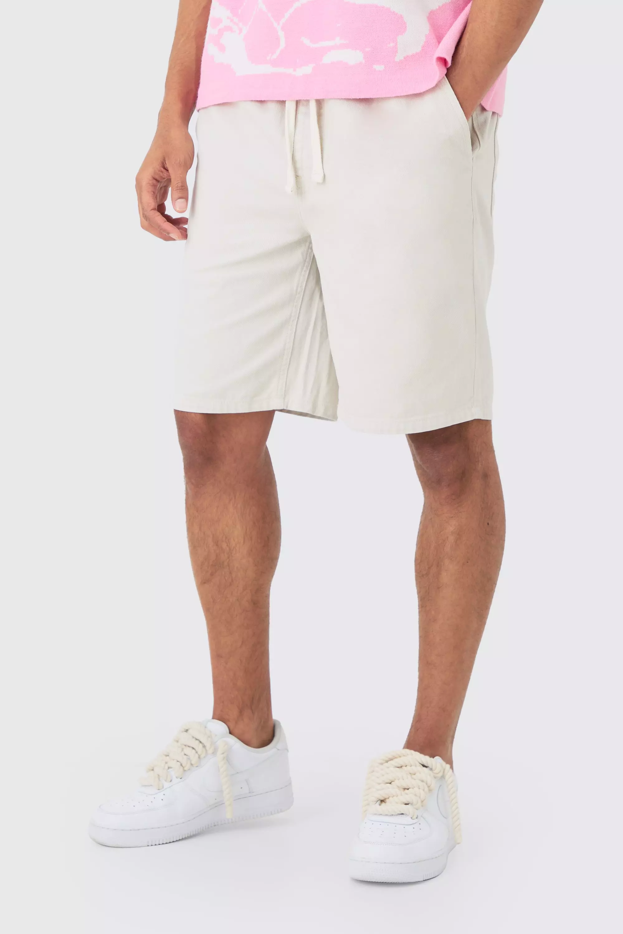 Elasticated Waist Drawcord Detail Relaxed Fit Shorts In Ecru Ecru