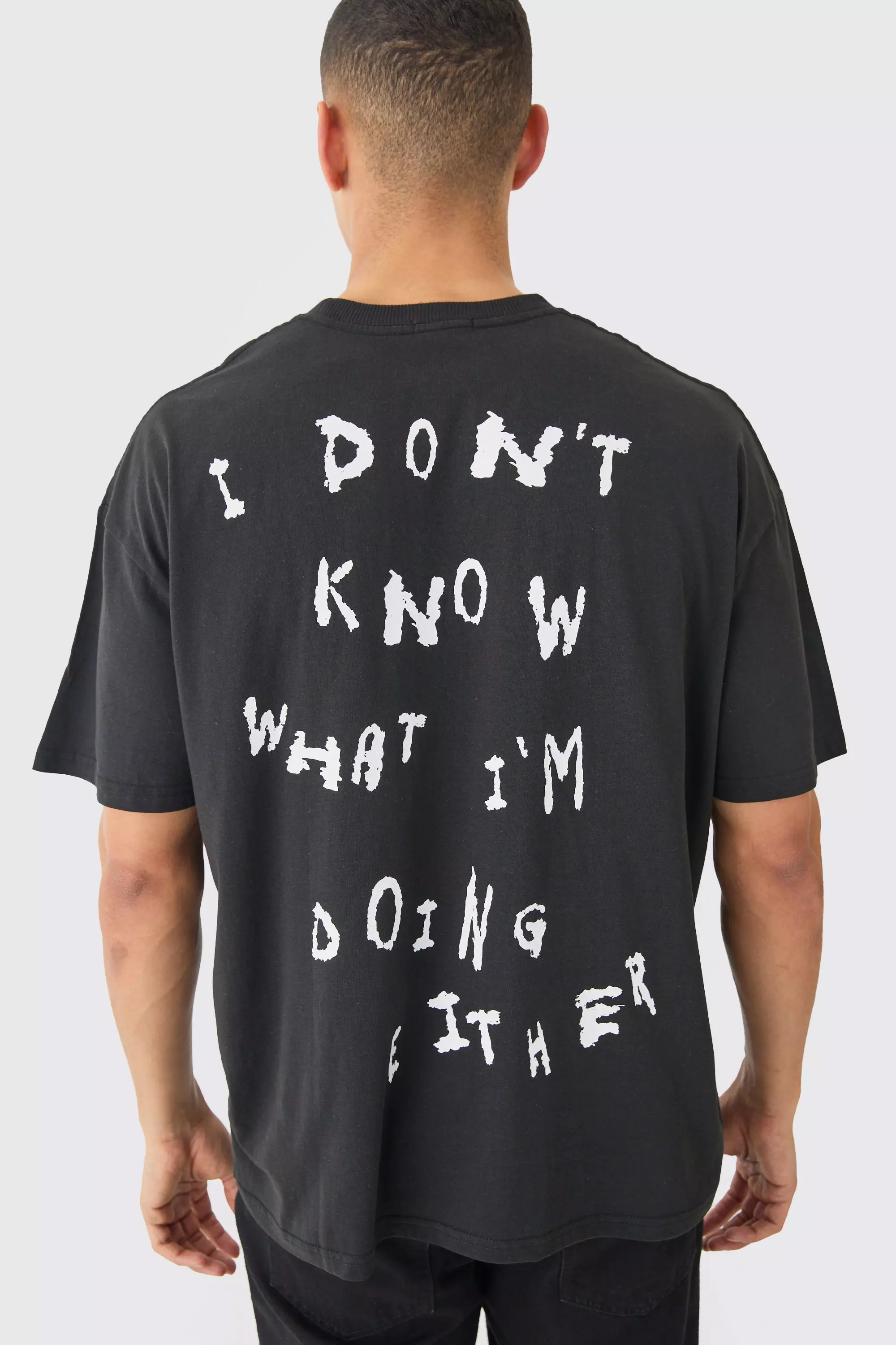 Black Oversized I Don't Know What I'm Doing Either Back Print Graphic T-shirt