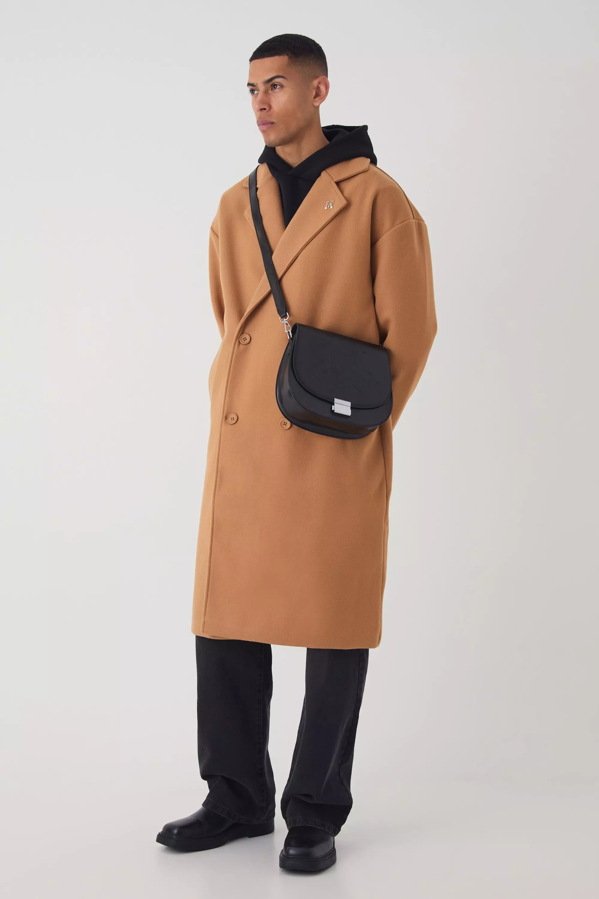 Oversized Drop Shoulder Double Breasted Overcoat In Camel Camel