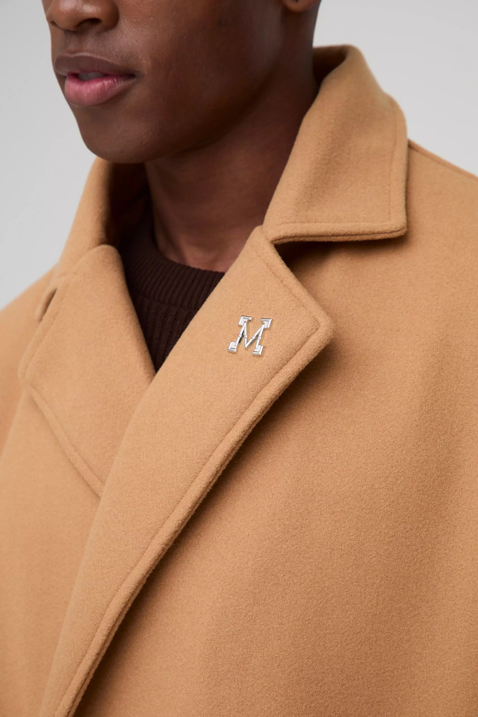Oversized Drop Shoulder Double Breasted Overcoat In Camel boohooMAN USA