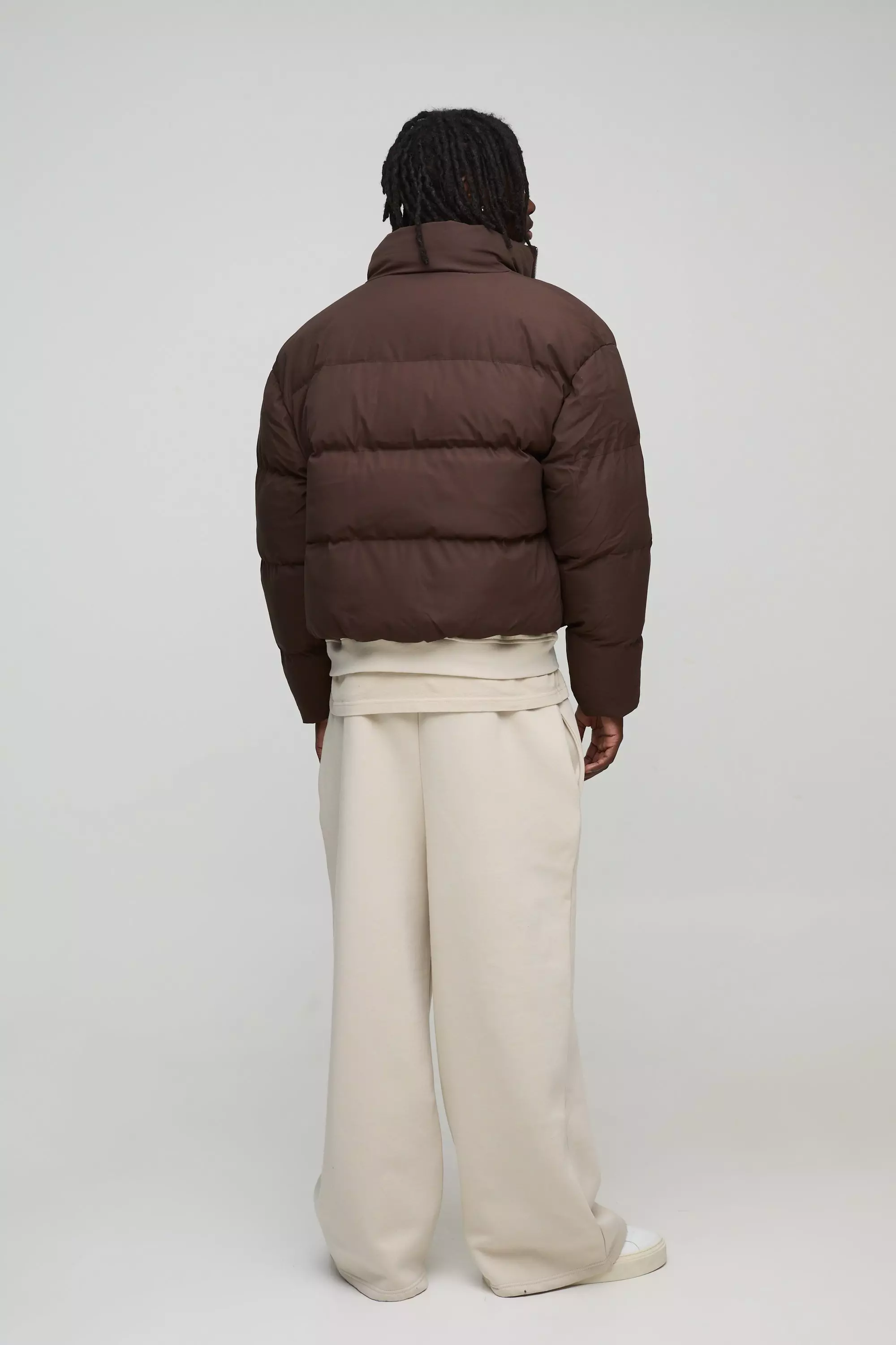 Man Boxy Fit Funnel Neck Puffer Coat In Brown alternative image