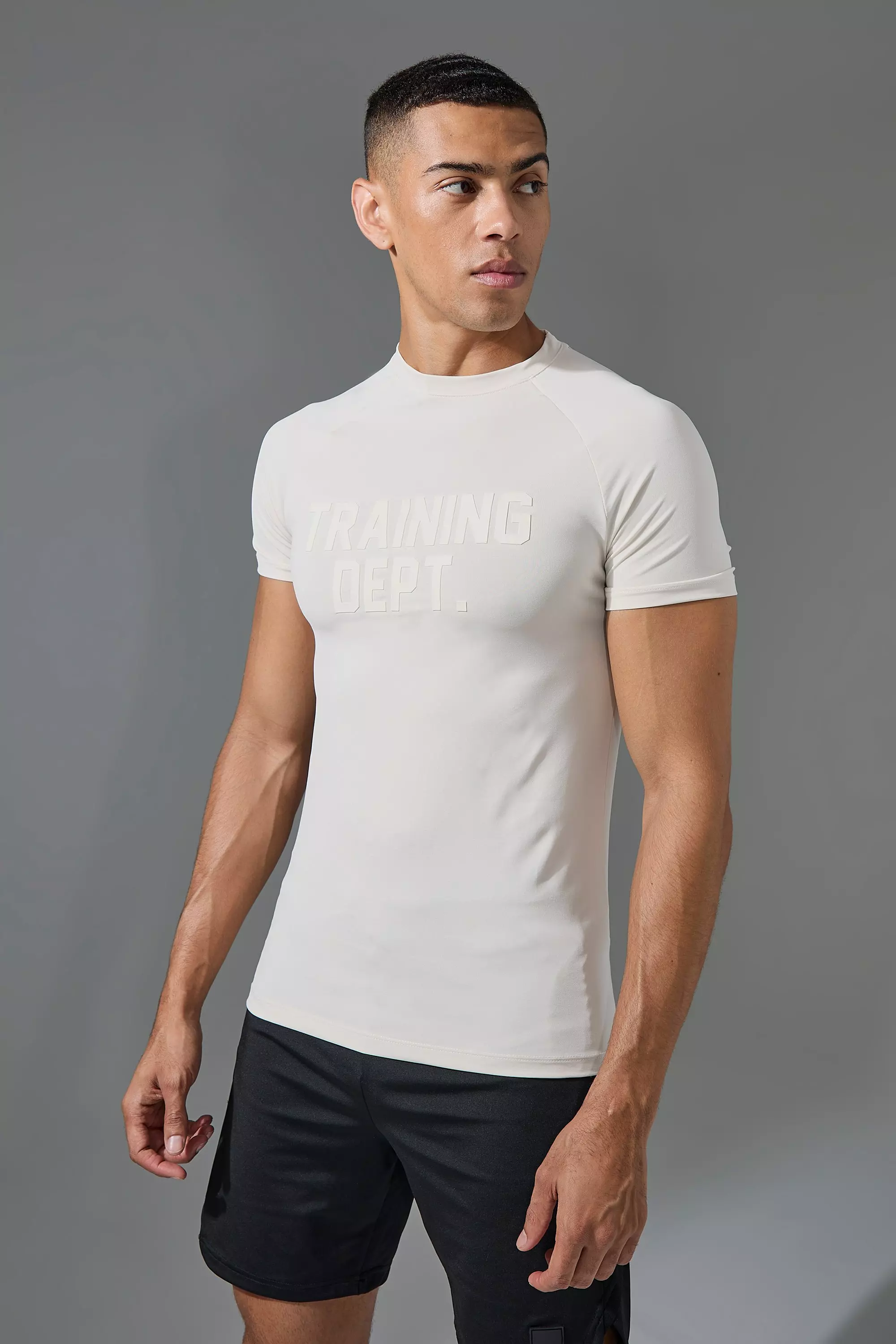 Ecru White Active Training Dept Raglan Muscle Fit T-shirt