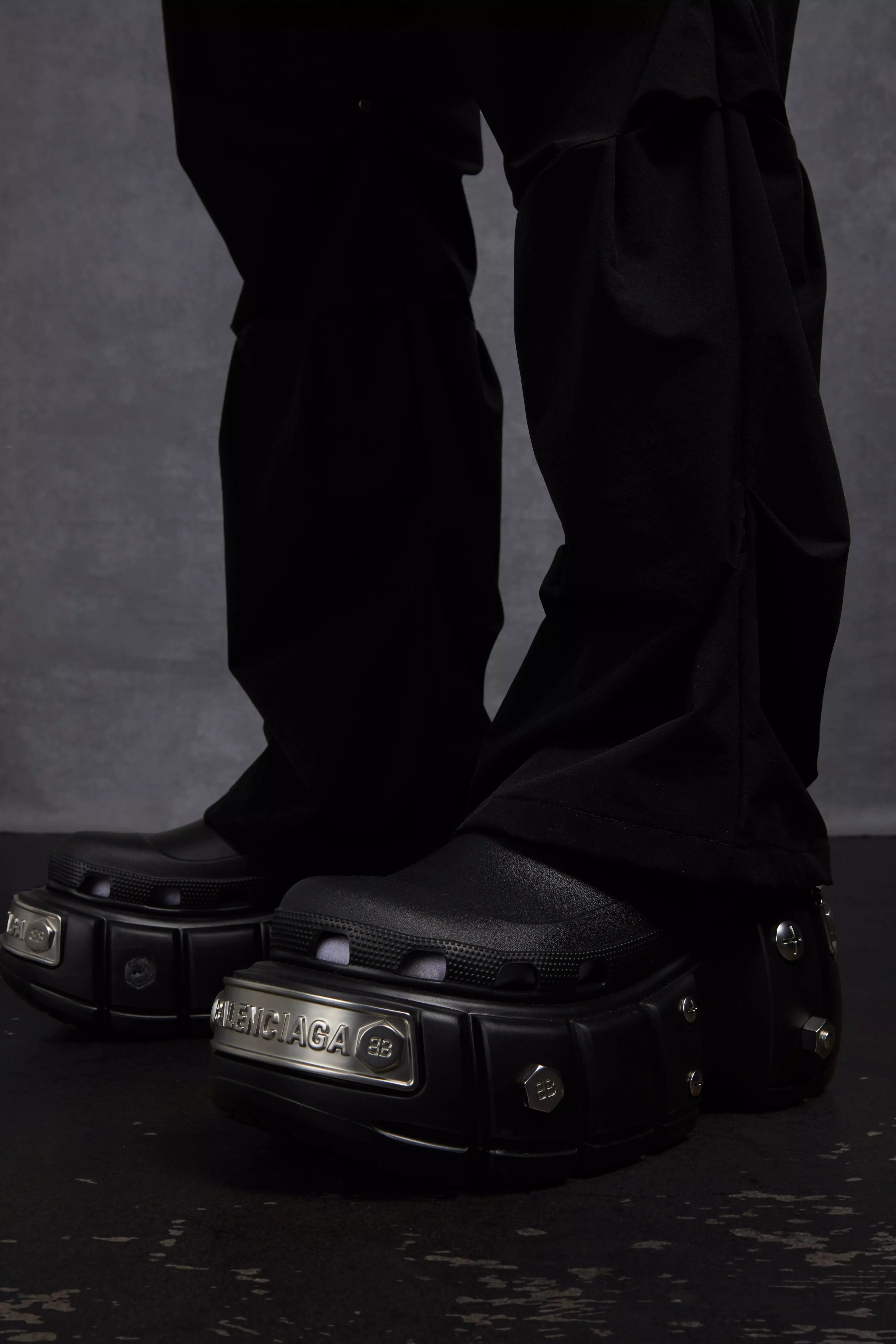 Black P-Star Slim Fit Flare Stacked Ruched Detail Trousers alternative image