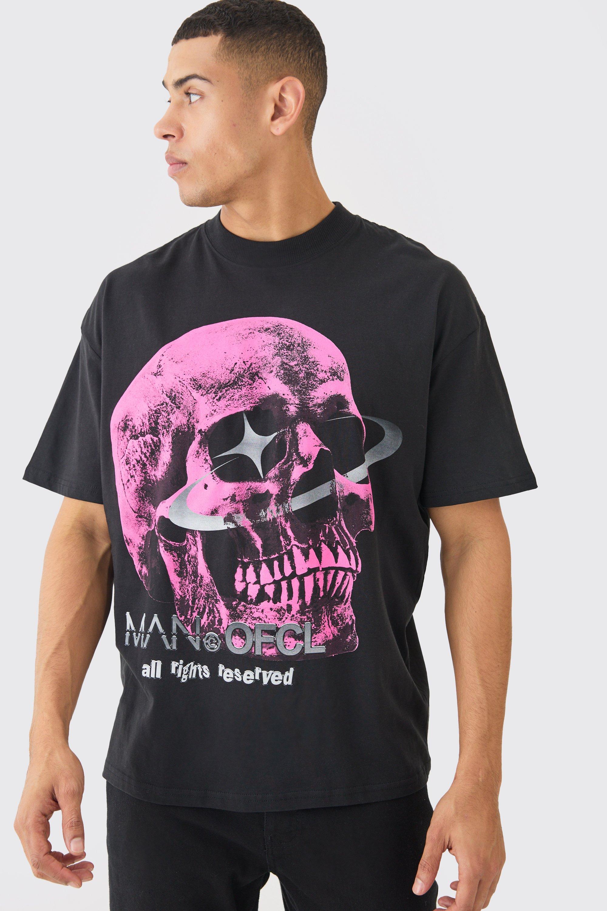 Oversized OFCL Skull Graphic Print T-shirt