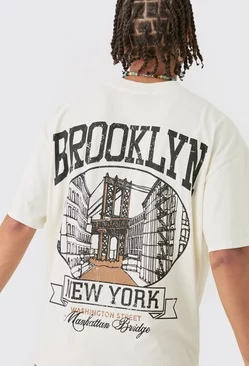 Oversized Brooklyn Stencil Washed T-shirt Ecru