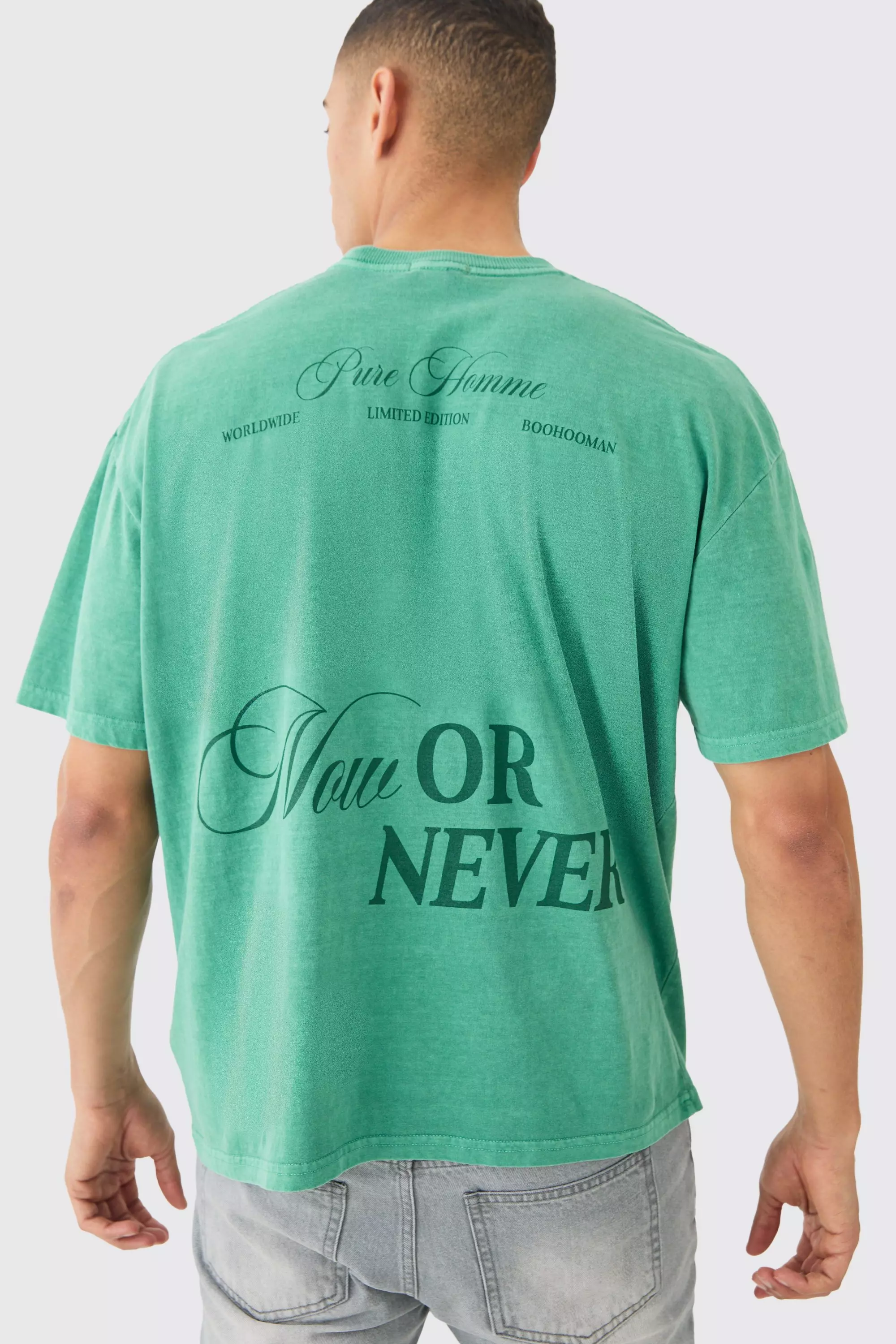 Oversized Now Or Never Washed T-shirt Green
