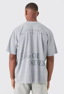 Charcoal Grey Oversized Now Or Never Washed T-shirt
