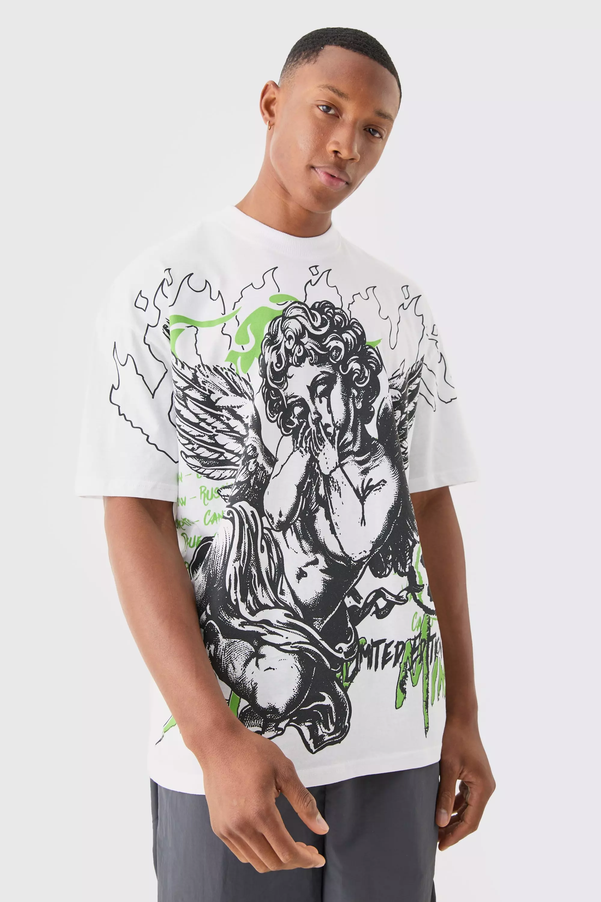 White Oversized Large Scale Graffiti Renaissance Print T-shirt