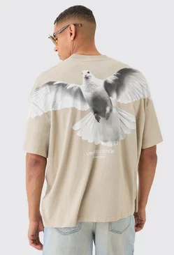 Oversized Large Scae Dove Graphic T-shirt Stone
