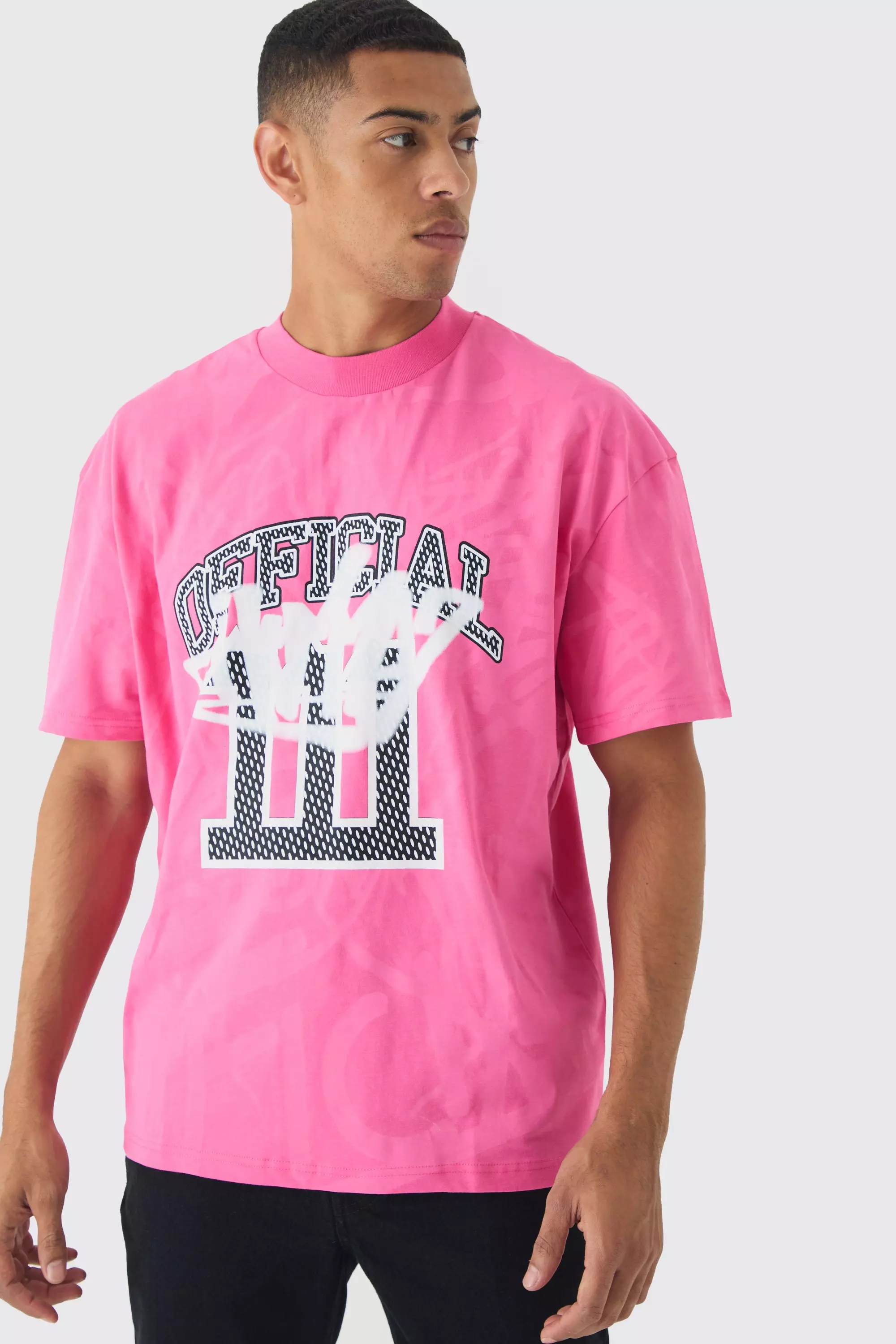 Pink Oversized Official Graffiti Printed T-shirt