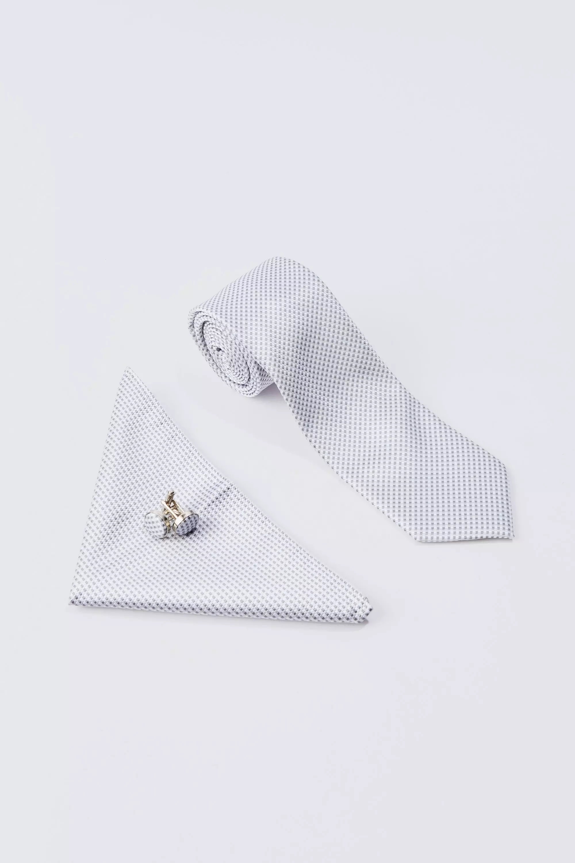 Slim Tie, Pocket Square And Cuff Links Set In Light Grey Light grey