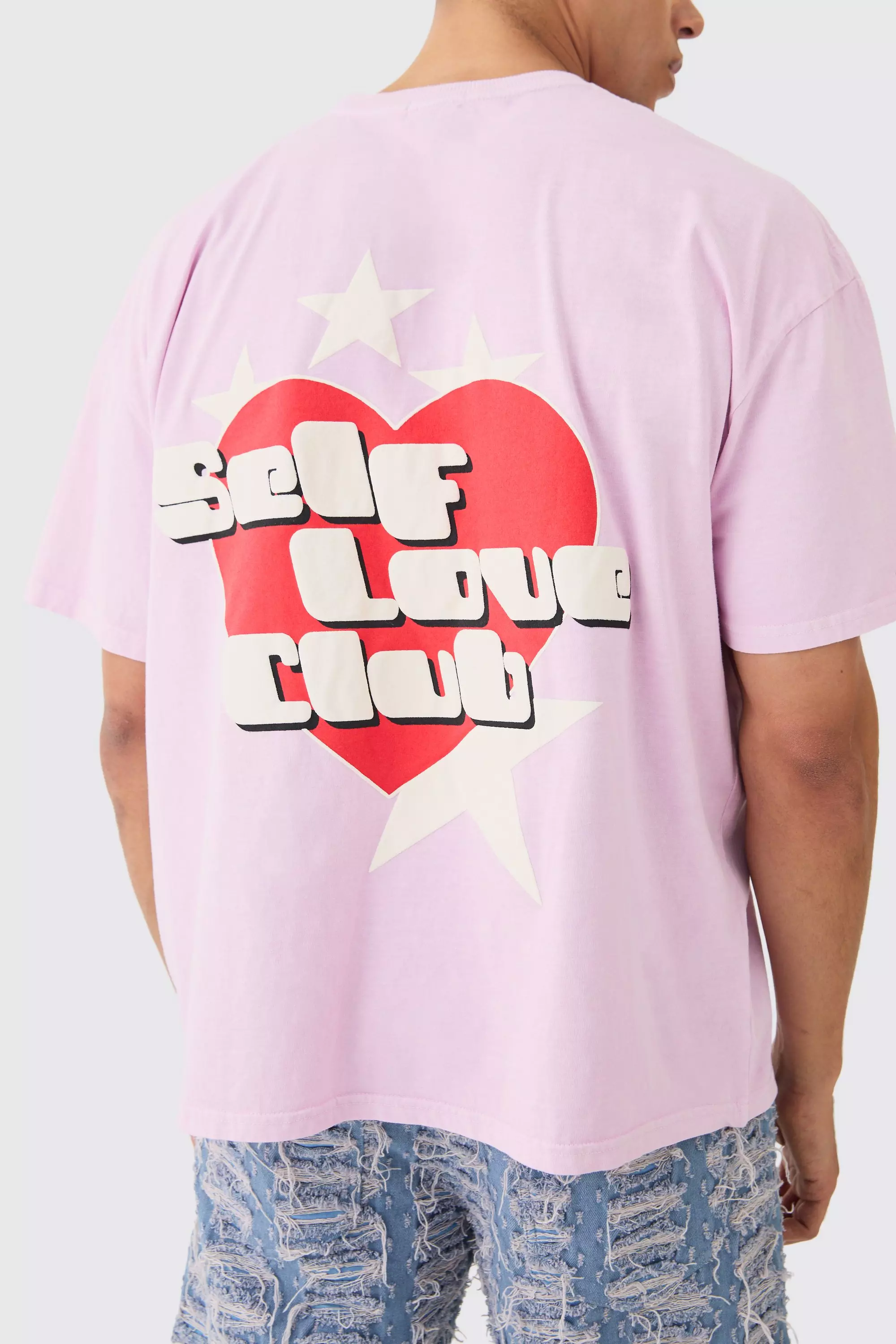 Oversized Self Love Club Print T-shirt Pink