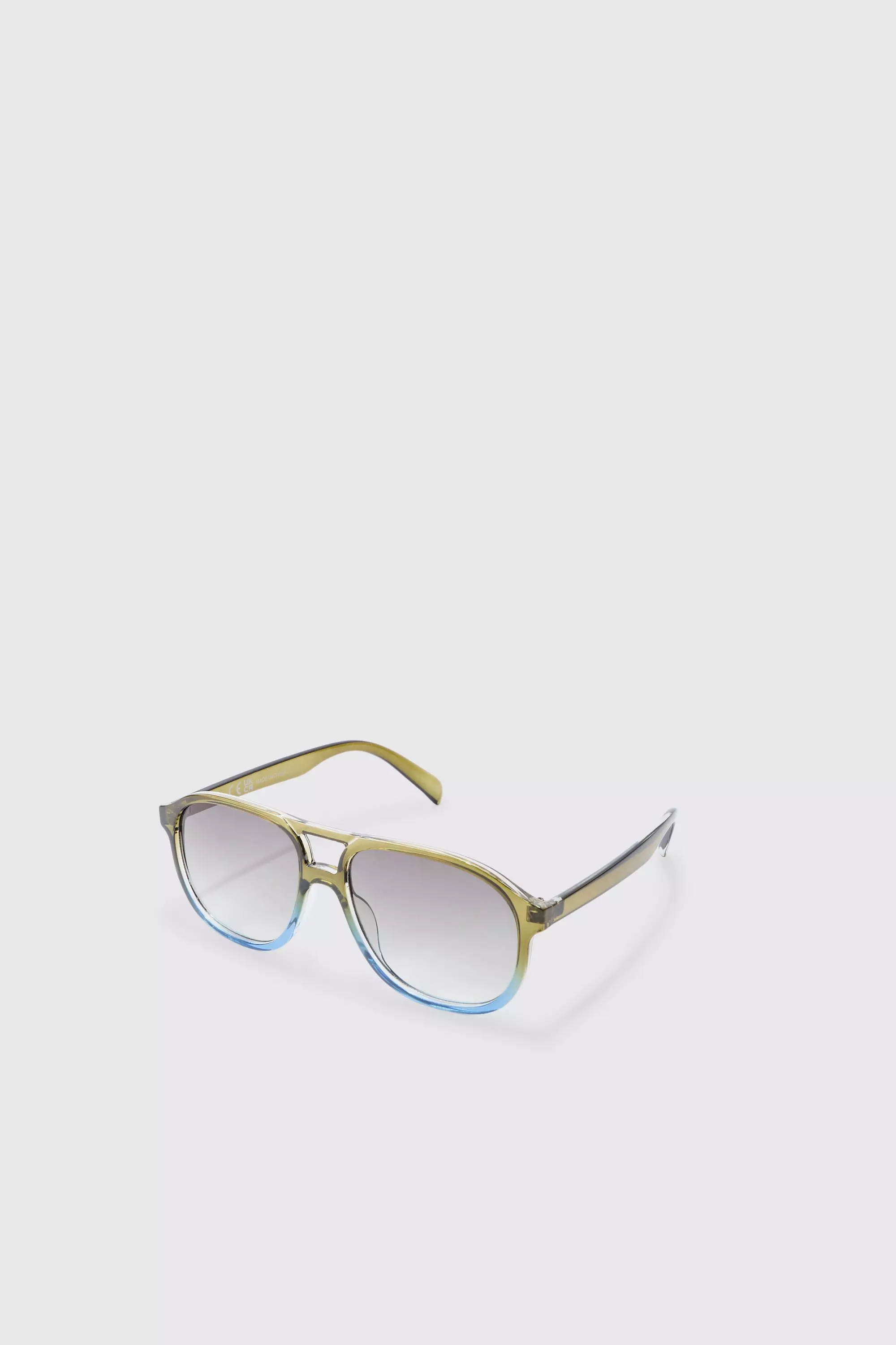 Ombre Frame Plastic Aviator Sunglasses In Khaki Khaki