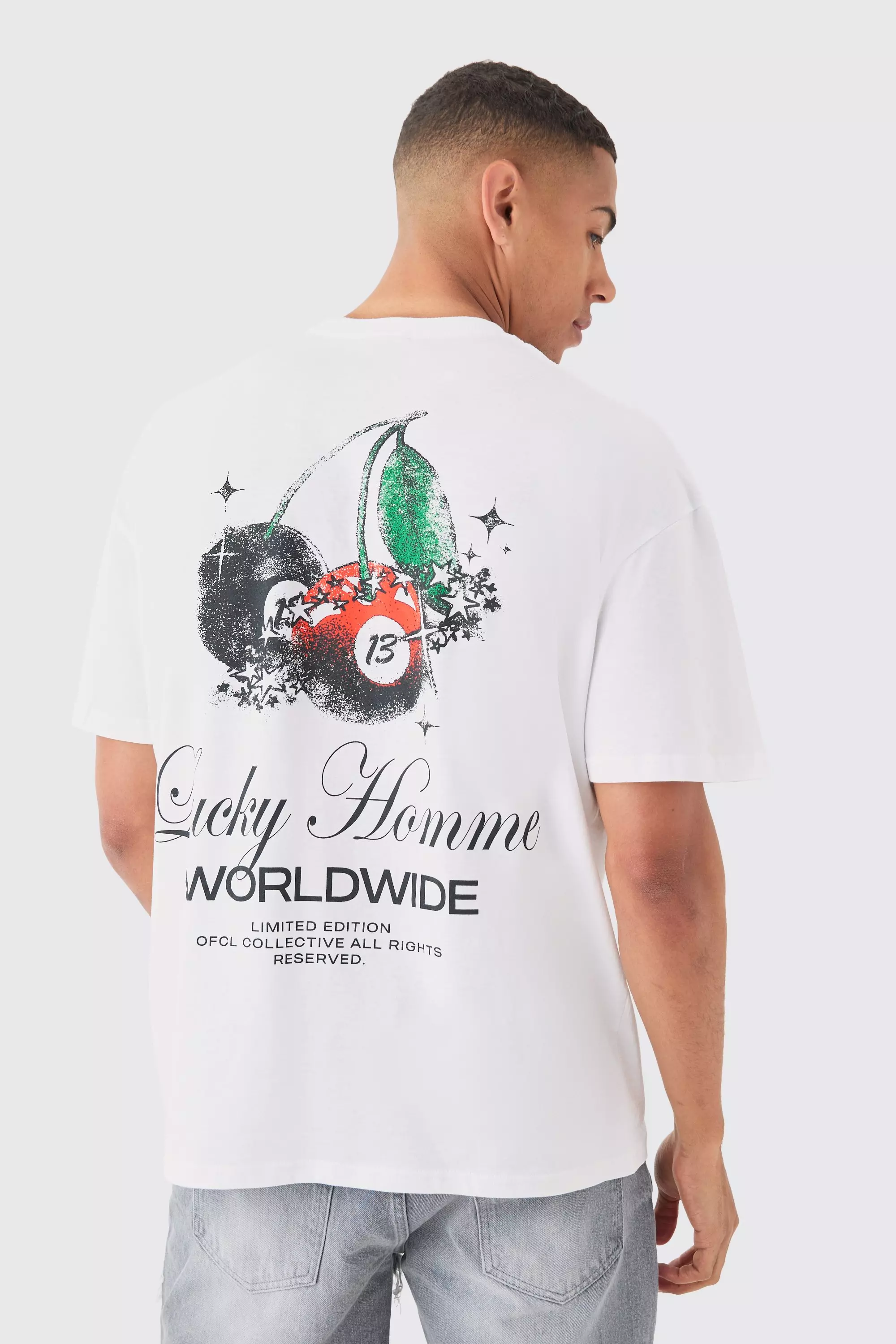 White Oversized Lucky Homme Print T-shirt alternative image